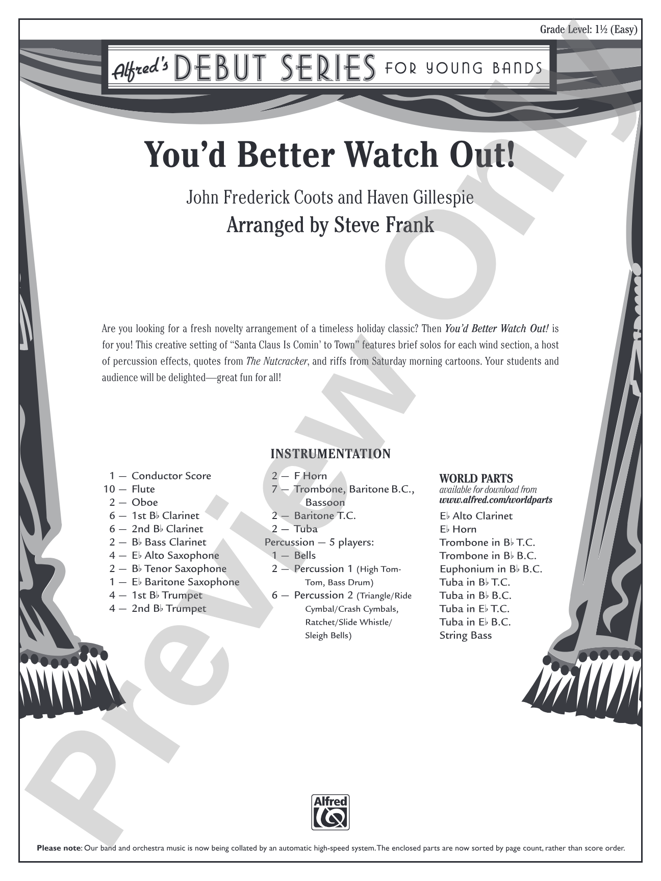 You'd Better Watch Out!: Concert Band Conductor Score & Parts