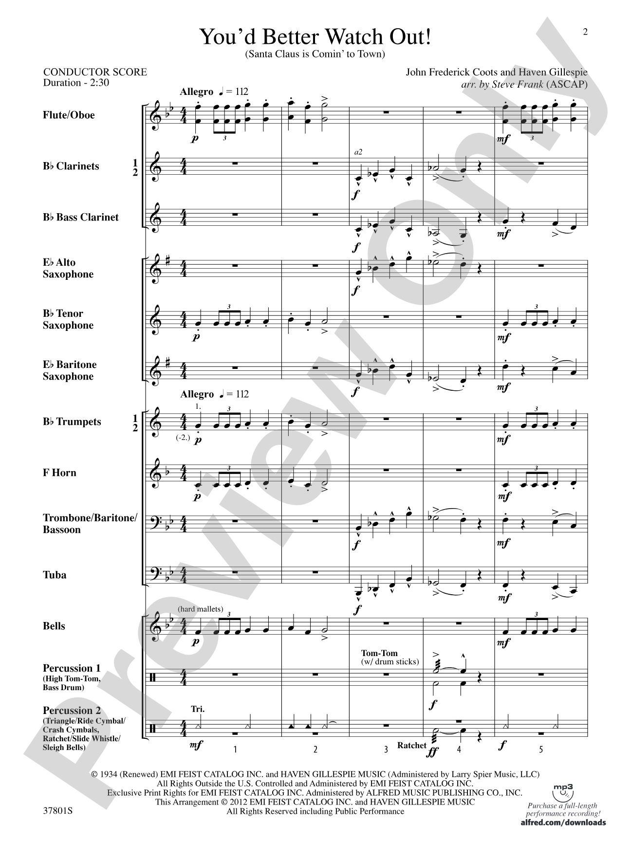 You'd Better Watch Out!: Concert Band Conductor Score & Parts