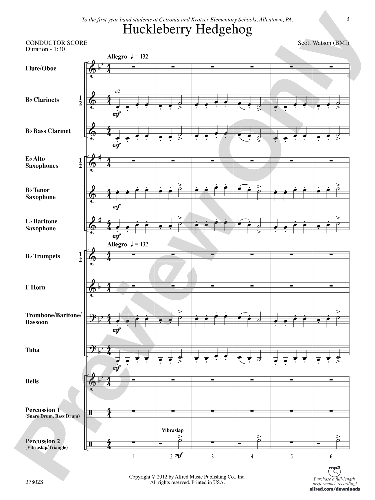 Huckleberry Hedgehog: Concert Band Conductor Score & Parts
