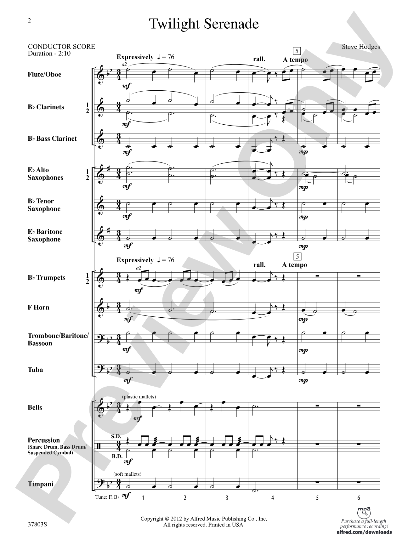 Twilight Serenade: Concert Band Conductor Score & Parts