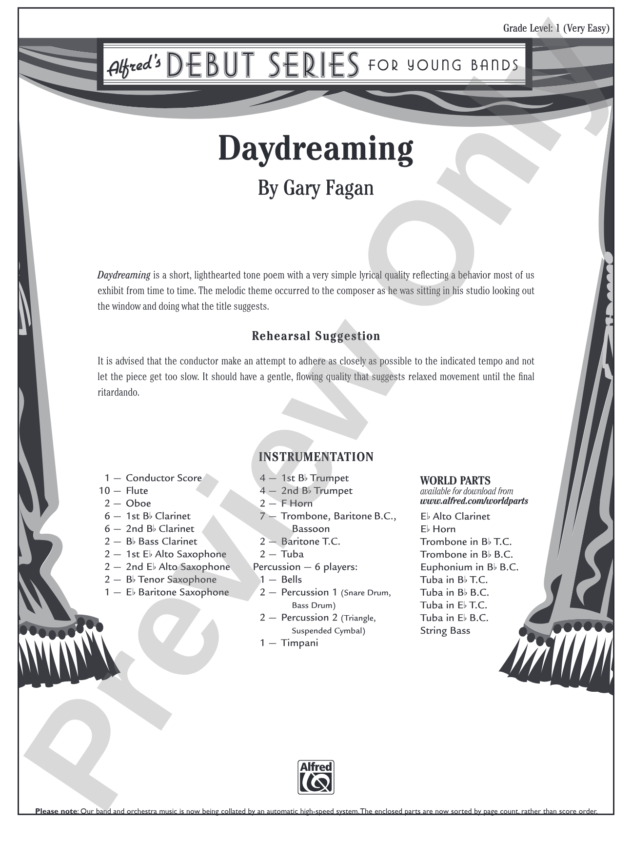 Daydreaming: Concert Band Conductor Score & Parts