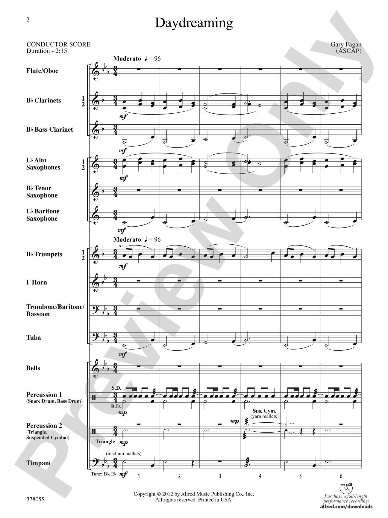 Daydreaming: Concert Band Conductor Score & Parts