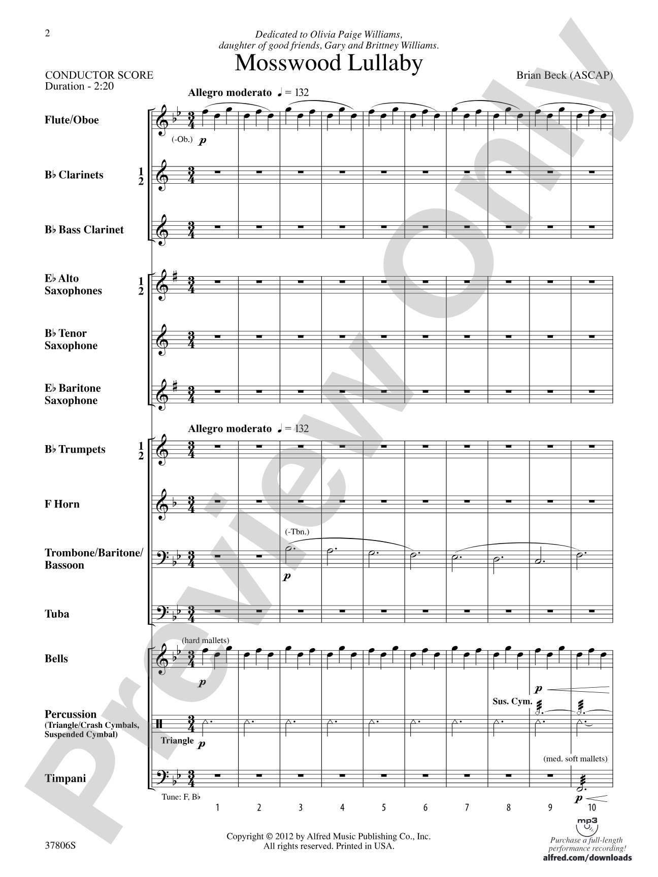 Mosswood Lullaby: Concert Band Conductor Score & Parts