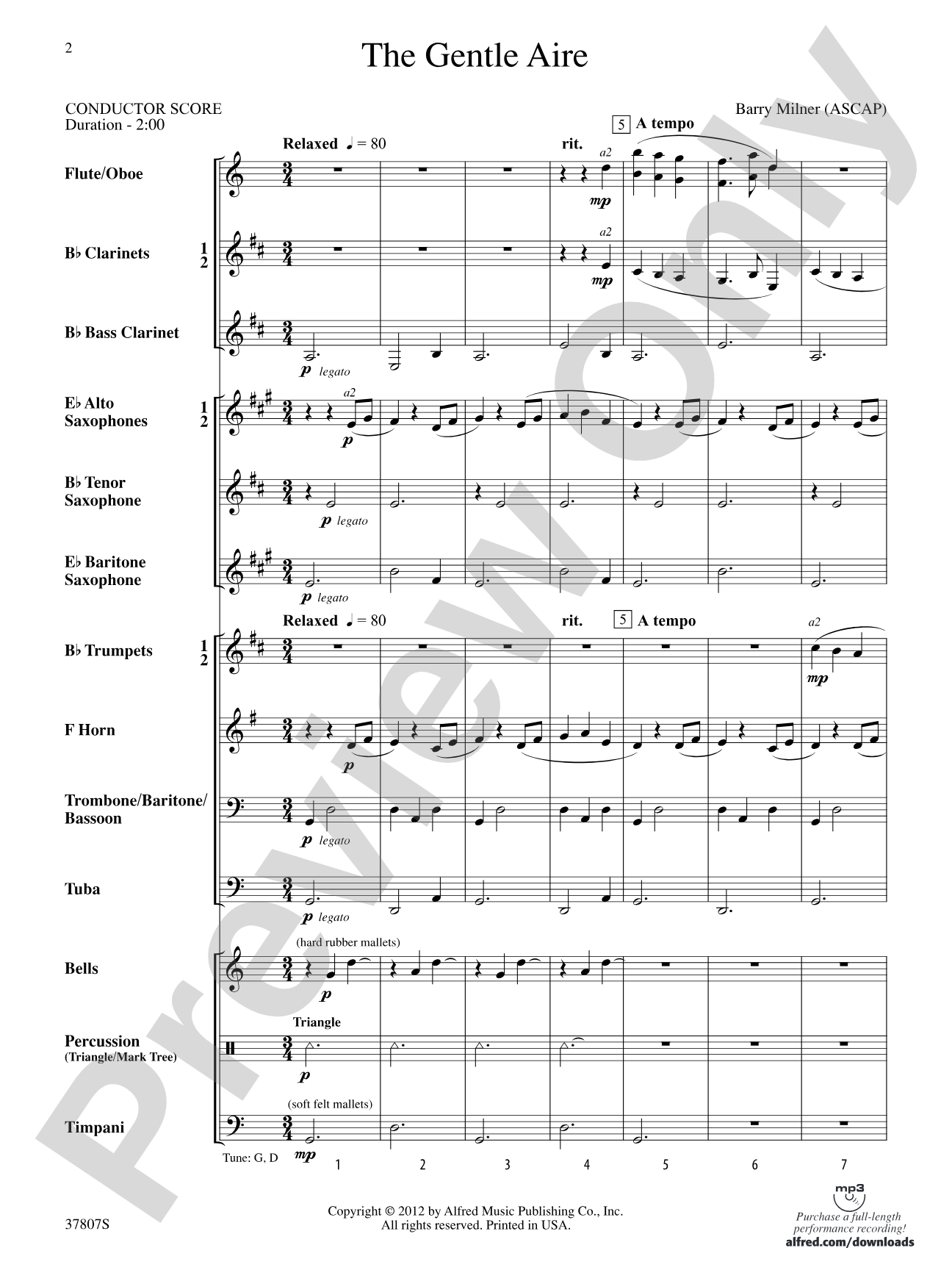 The Gentle Aire: Concert Band Conductor Score & Parts
