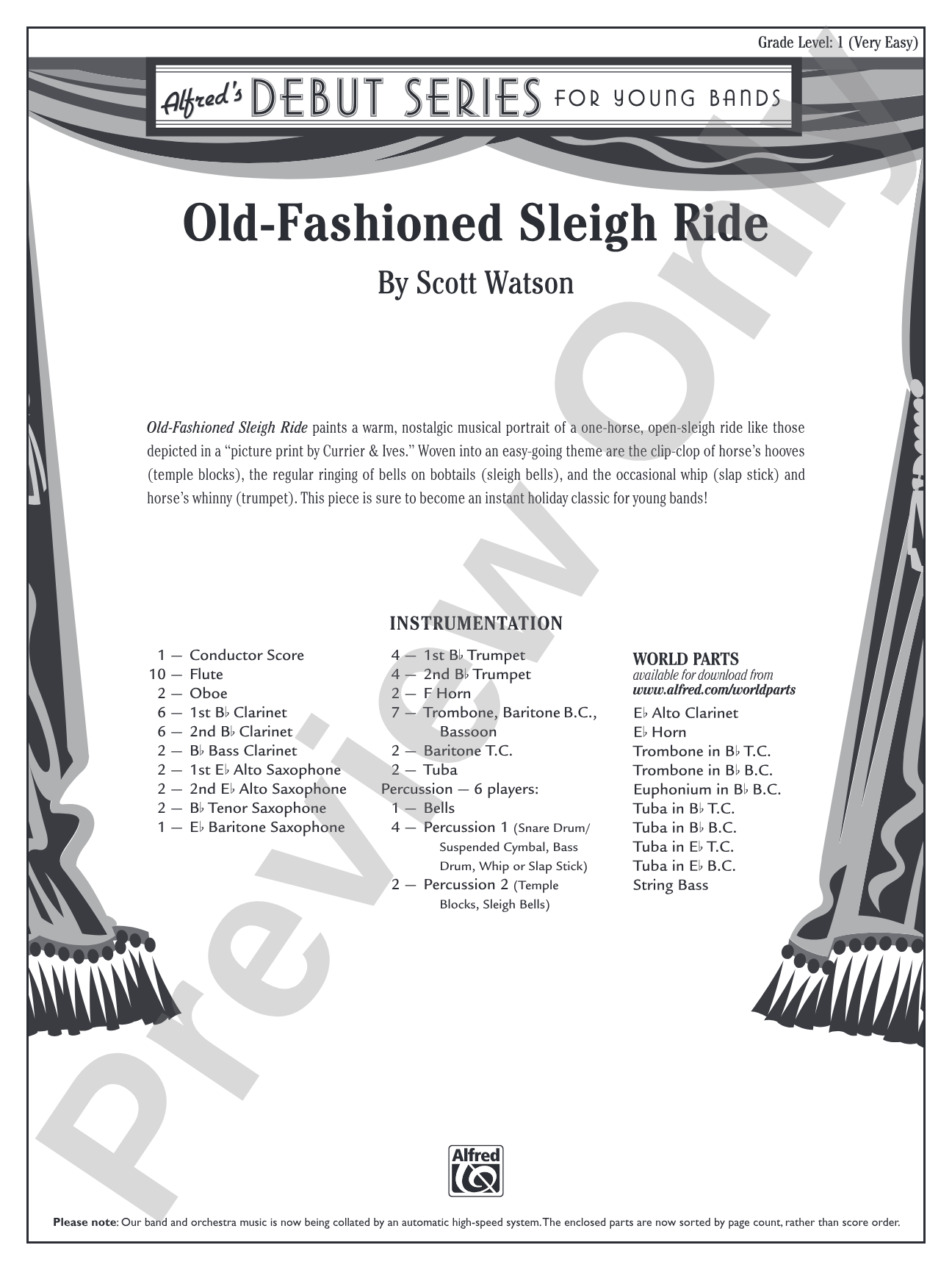 Old-Fashioned Sleigh Ride: Concert Band Conductor Score & Parts