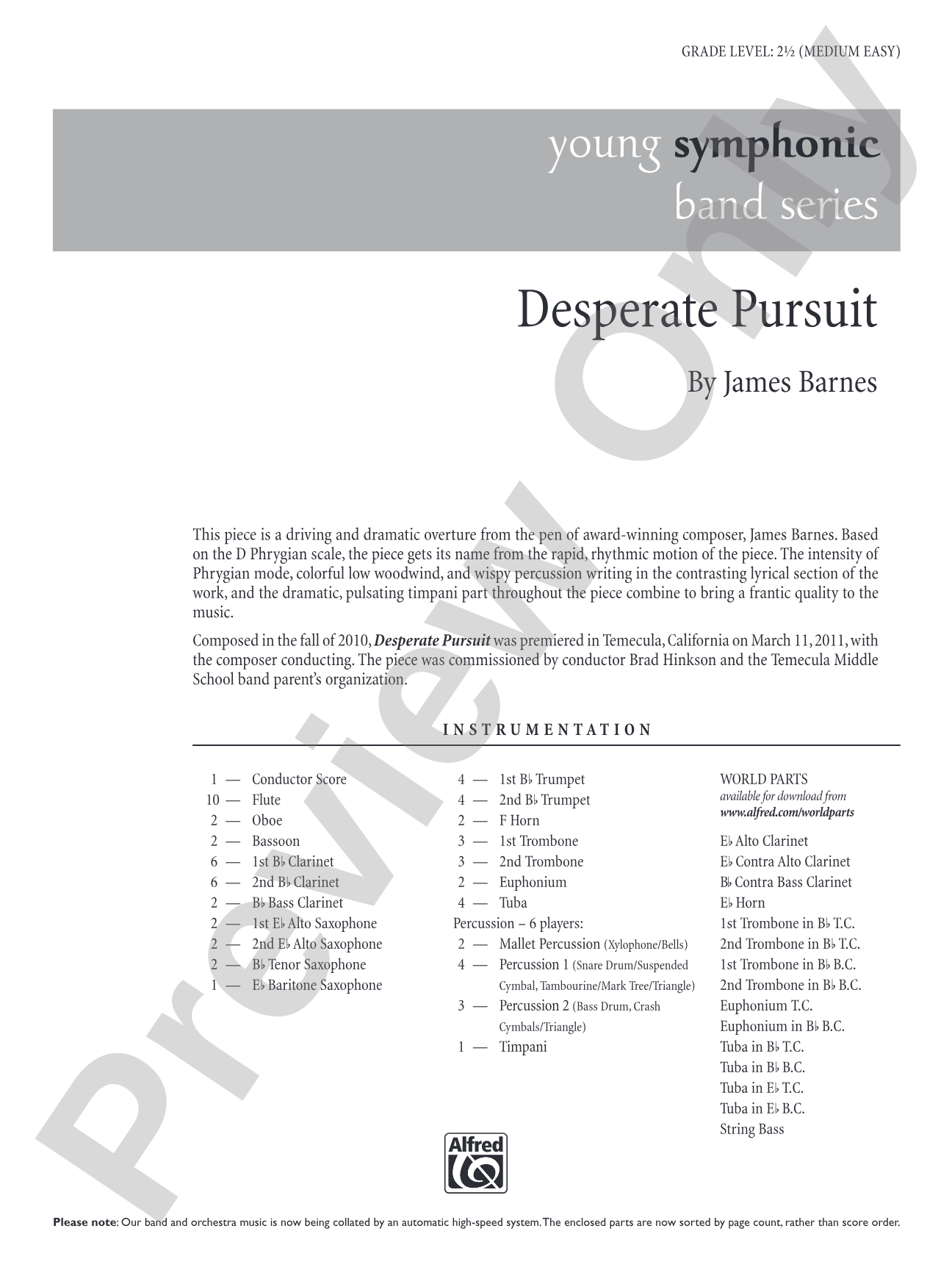 Desperate Pursuit: Concert Band Conductor Score & Parts