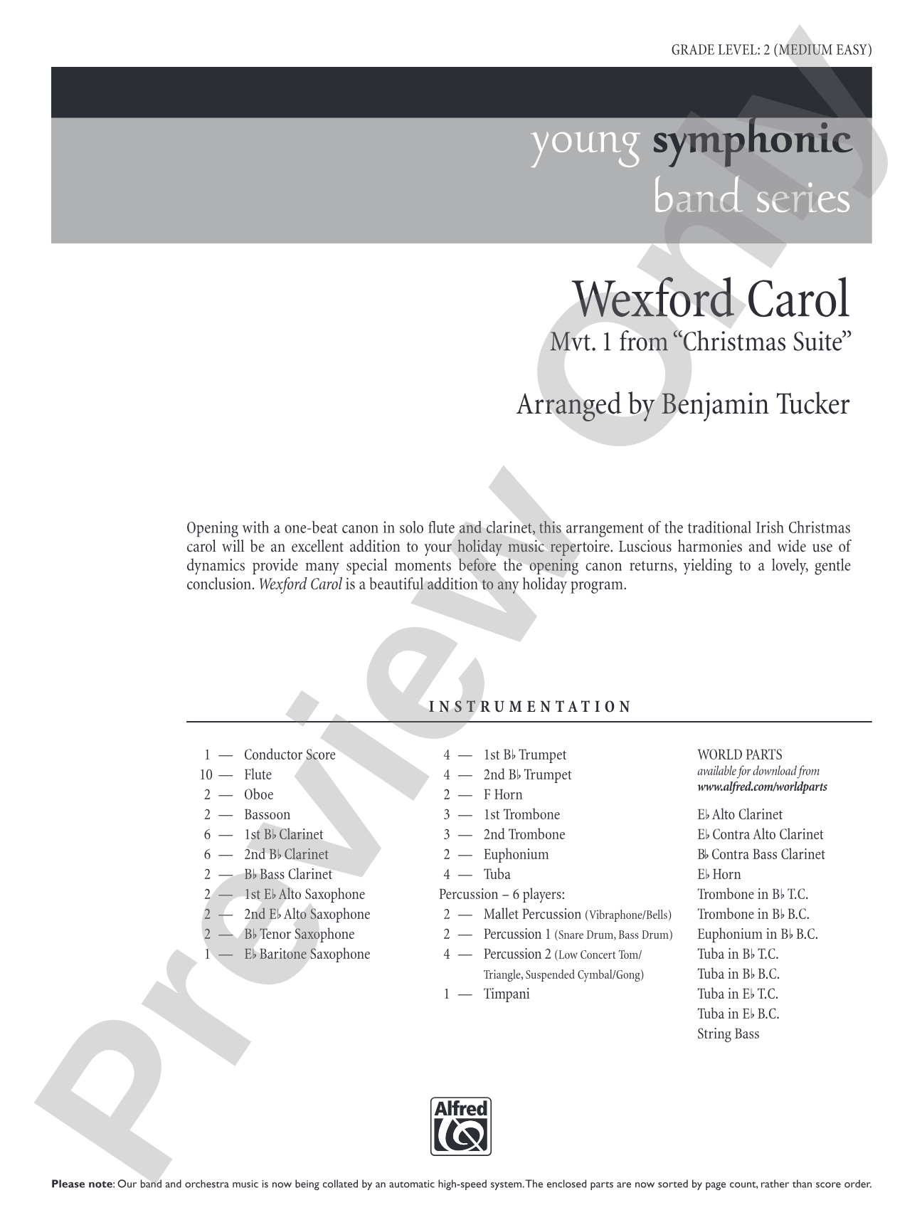 Wexford Carol: Concert Band Conductor Score & Parts
