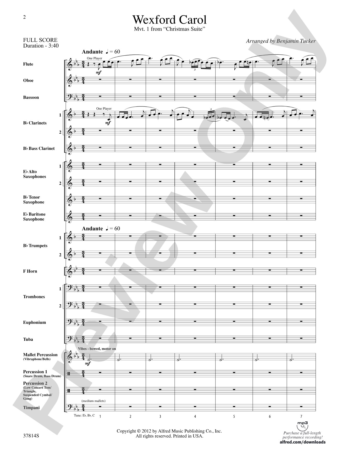 Wexford Carol: Concert Band Conductor Score & Parts