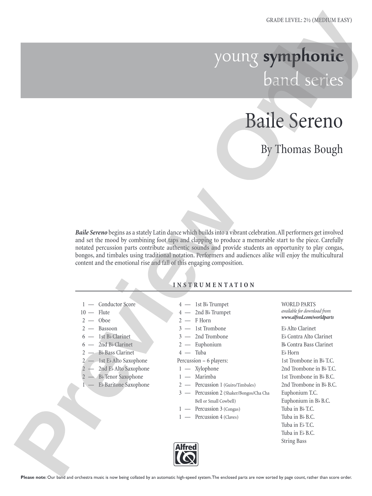 Baile Sereno: Concert Band Conductor Score & Parts