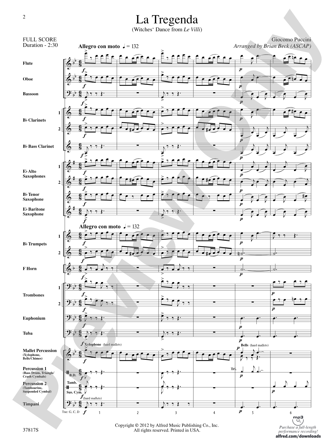 La Tregenda: Concert Band Conductor Score & Parts