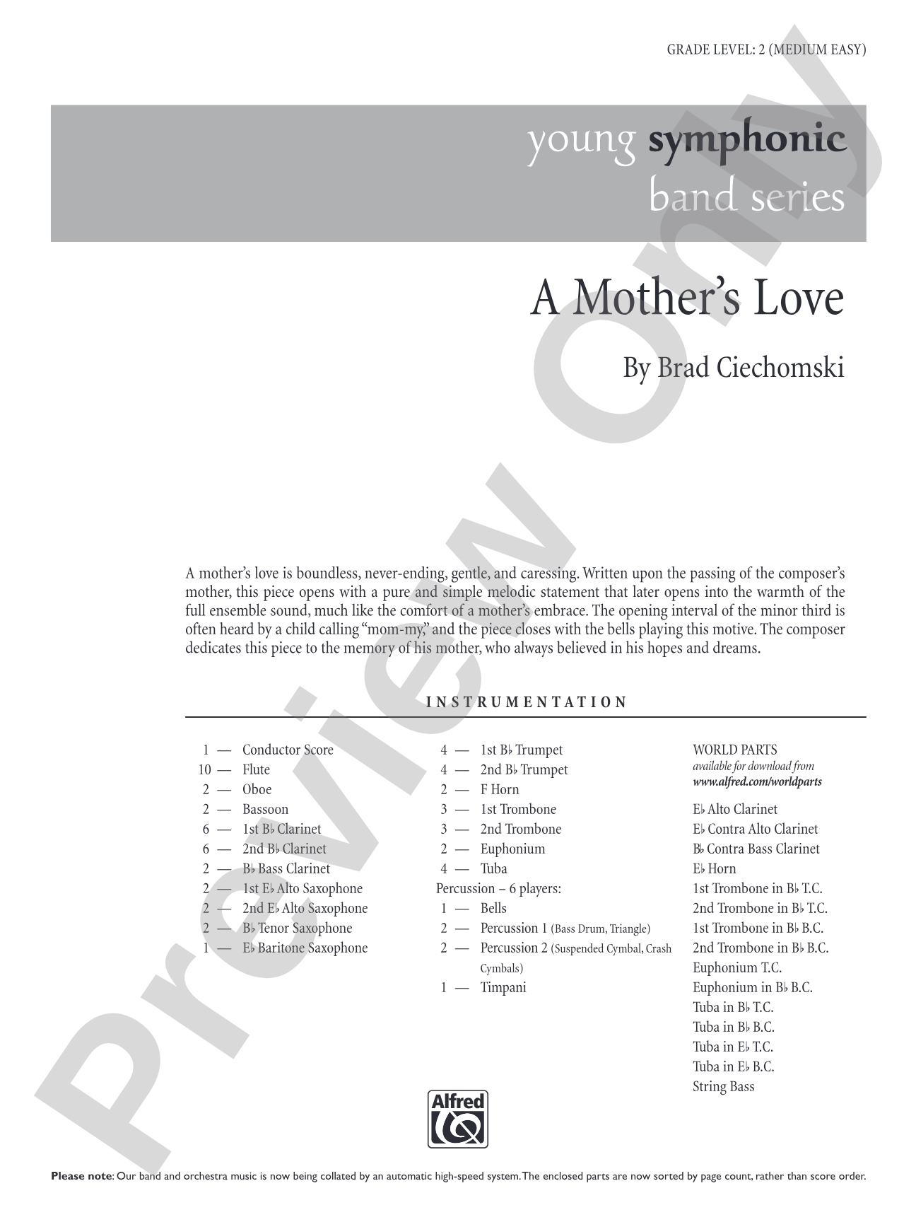 A Mother's Love: Concert Band Conductor Score & Parts