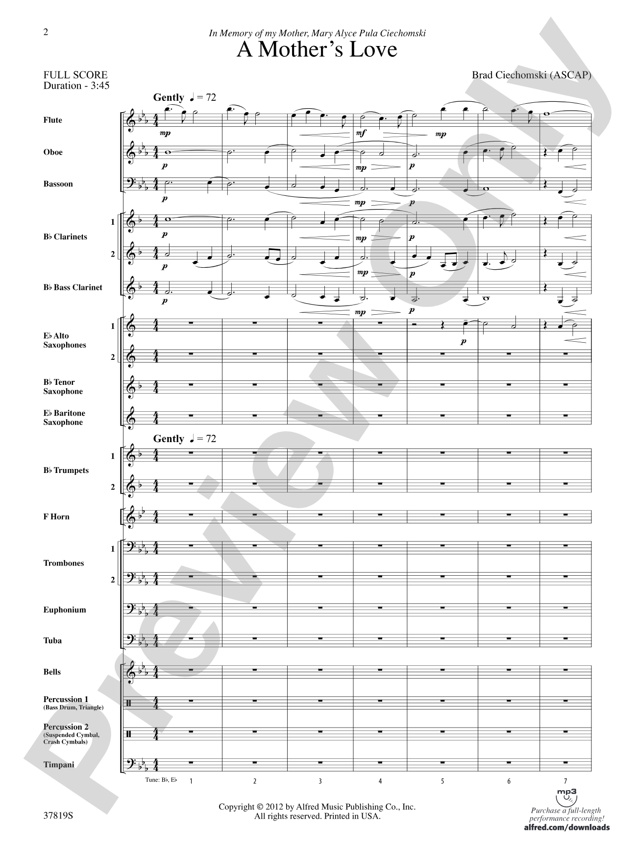 A Mother's Love: Concert Band Conductor Score & Parts