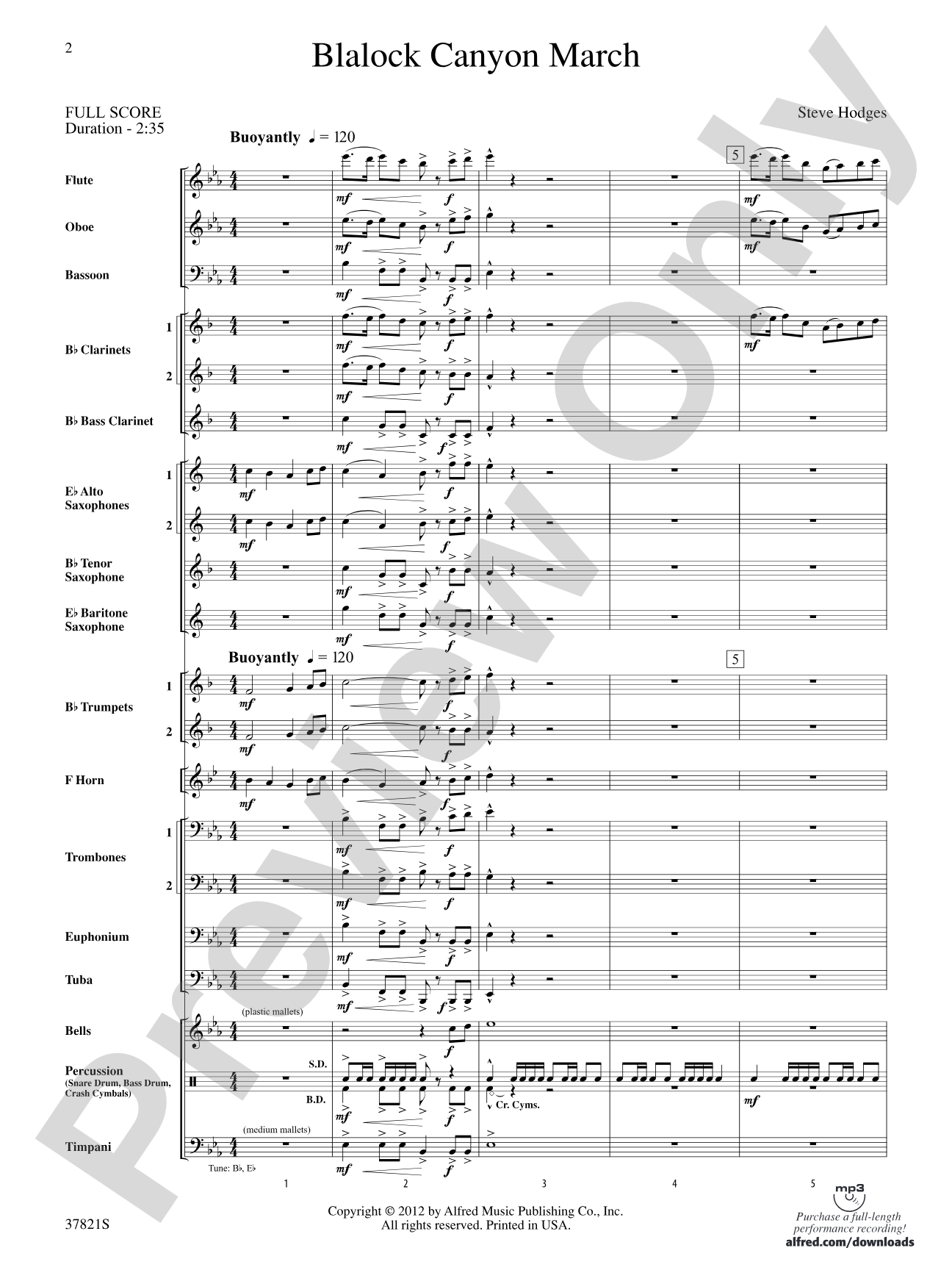 Blalock Canyon March: Concert Band Conductor Score & Parts