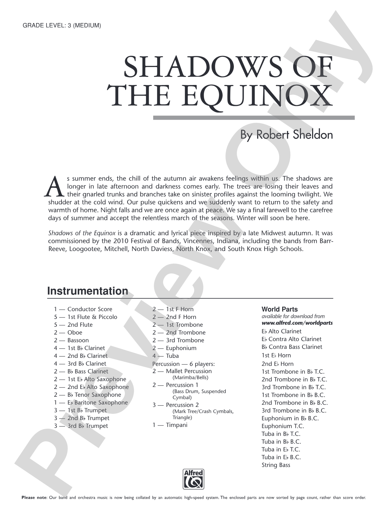 Shadows of the Equinox: Concert Band Conductor Score & Parts
