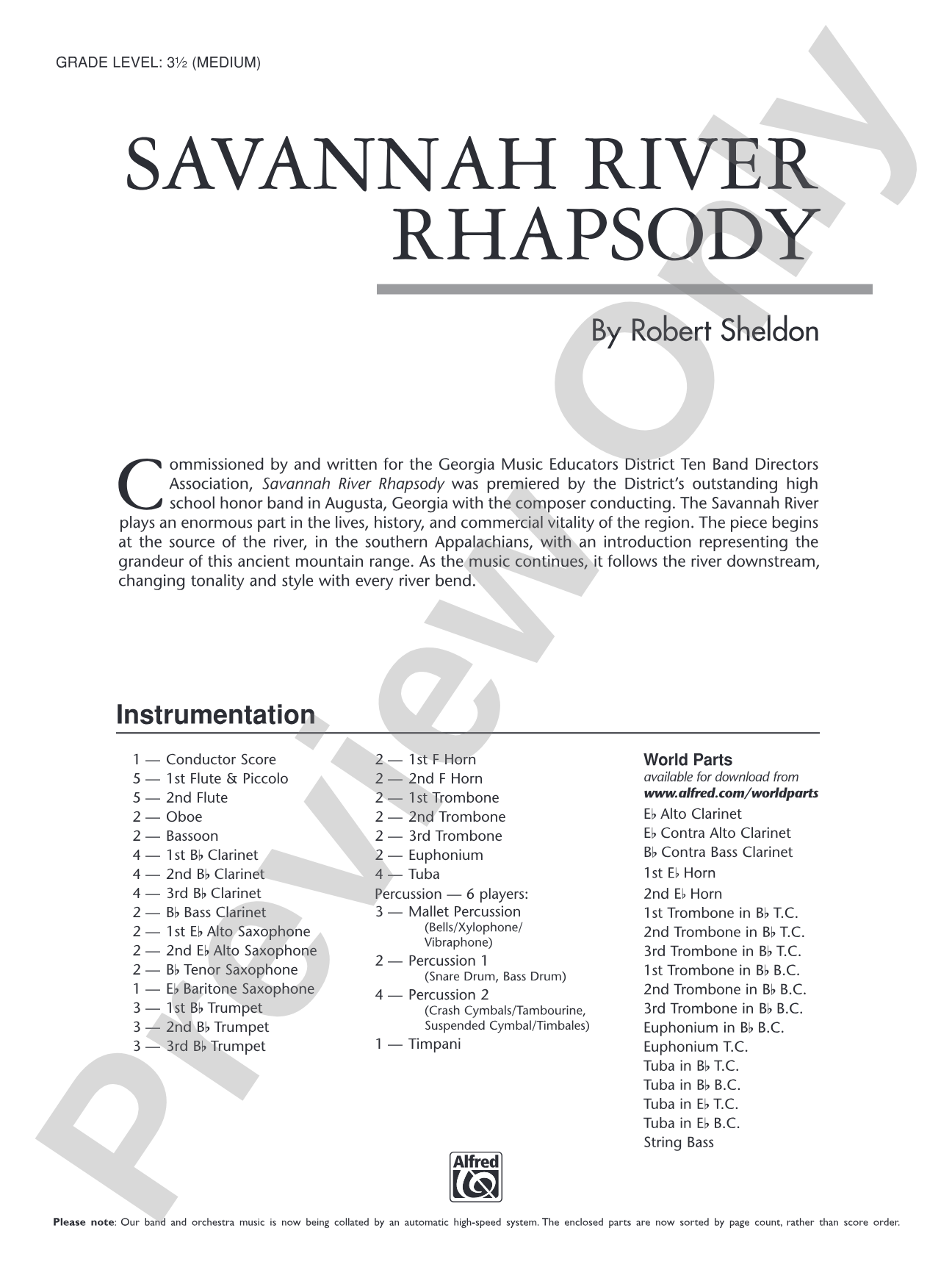 Savannah River Rhapsody: Concert Band Conductor Score & Parts