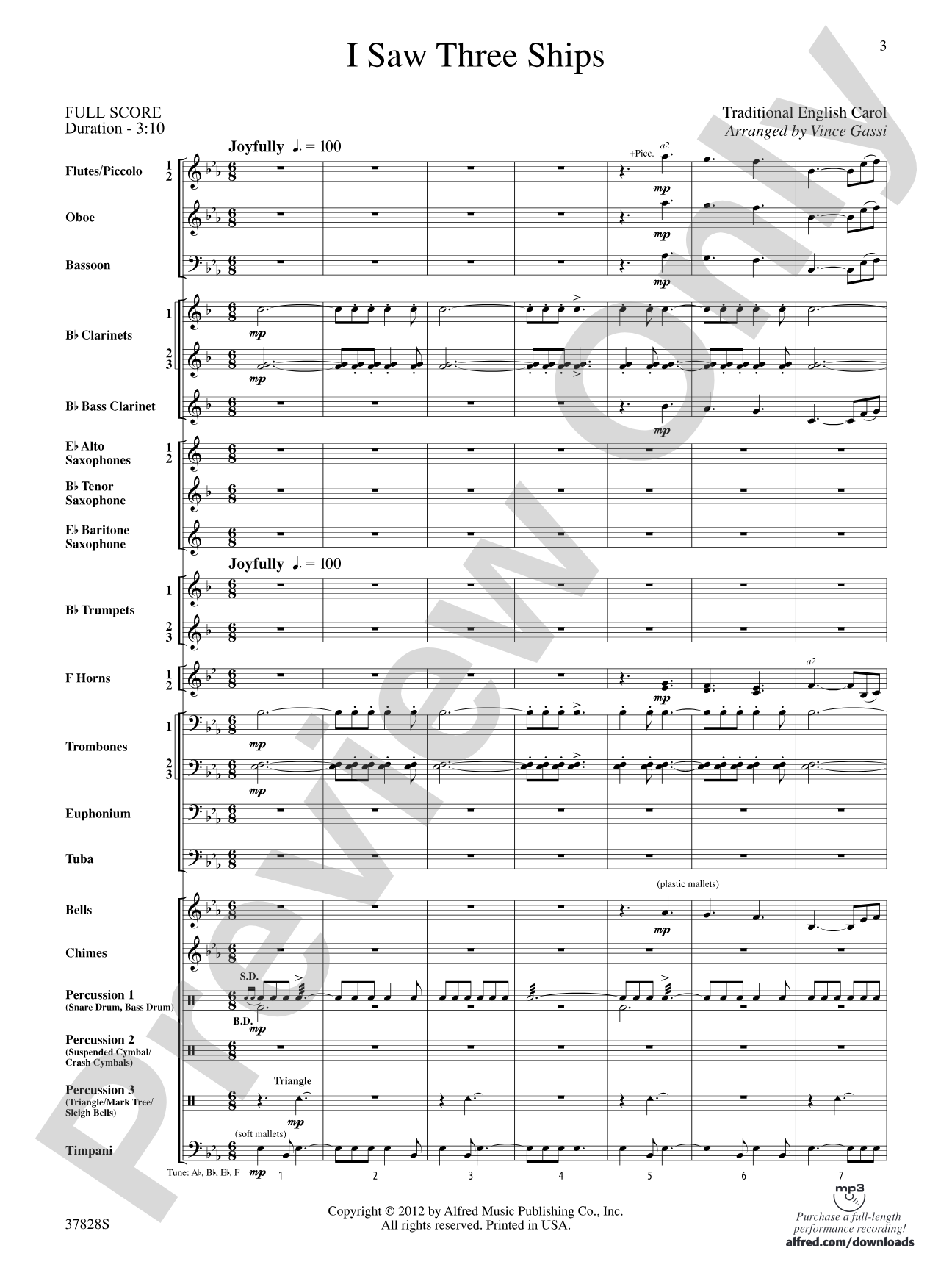 I Saw Three Ships: Concert Band Conductor Score & Parts