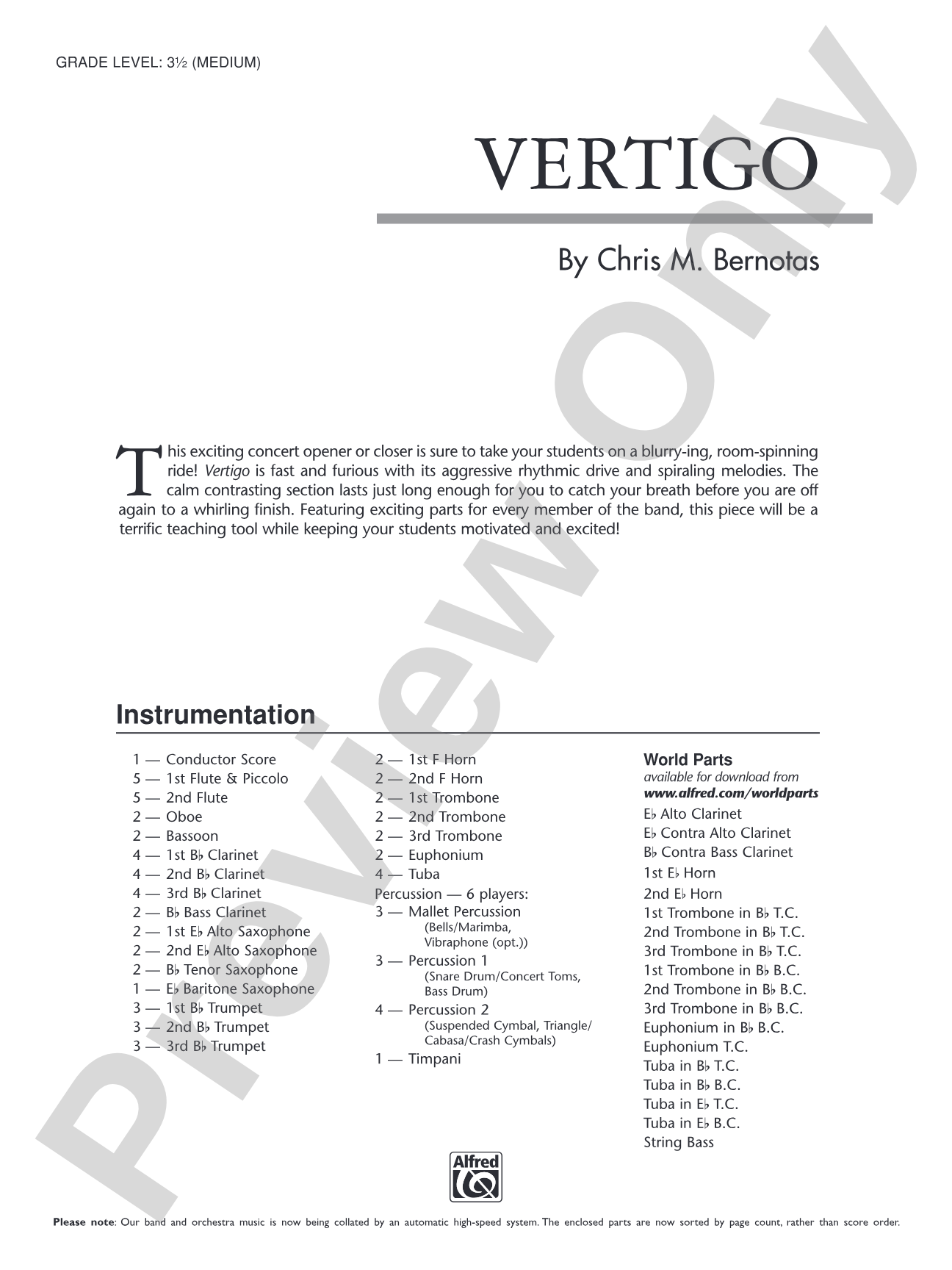 Vertigo: Concert Band Conductor Score & Parts