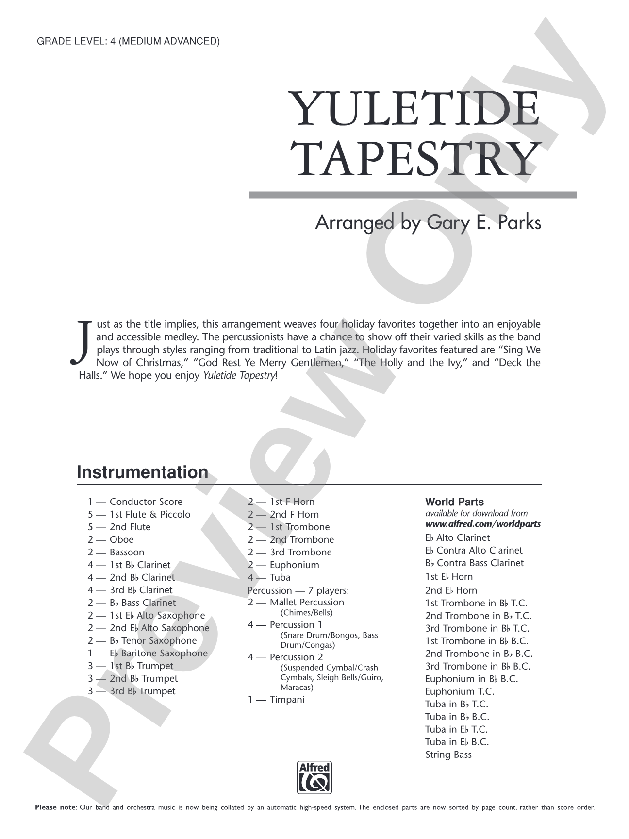 Yuletide Tapestry: Concert Band Conductor Score & Parts