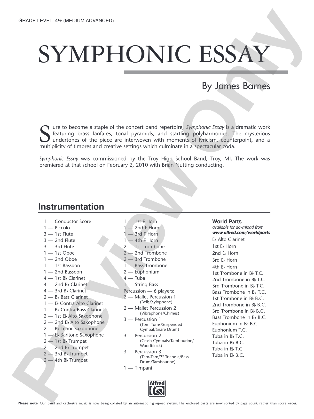 Symphonic Essay: Score
