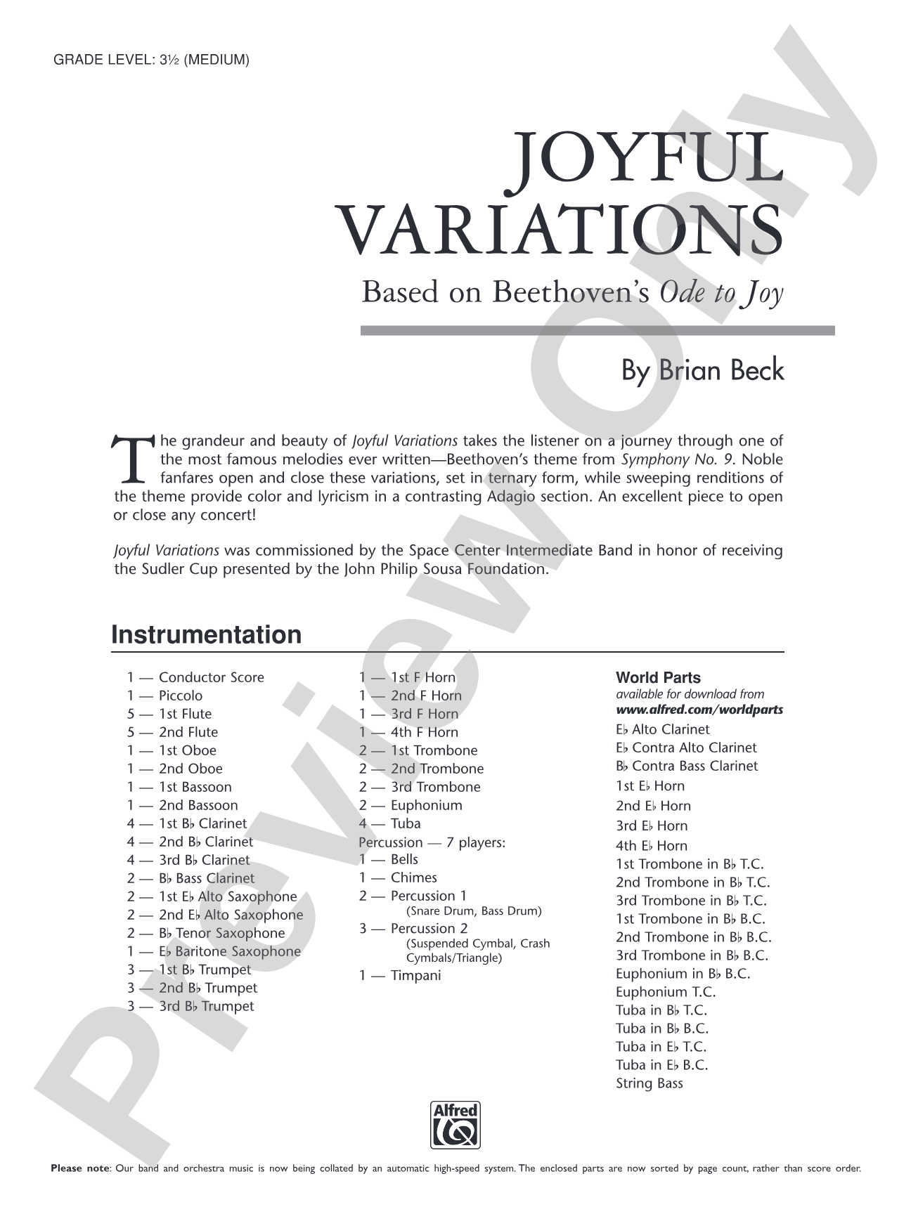 Joyful Variations: Concert Band Conductor Score & Parts
