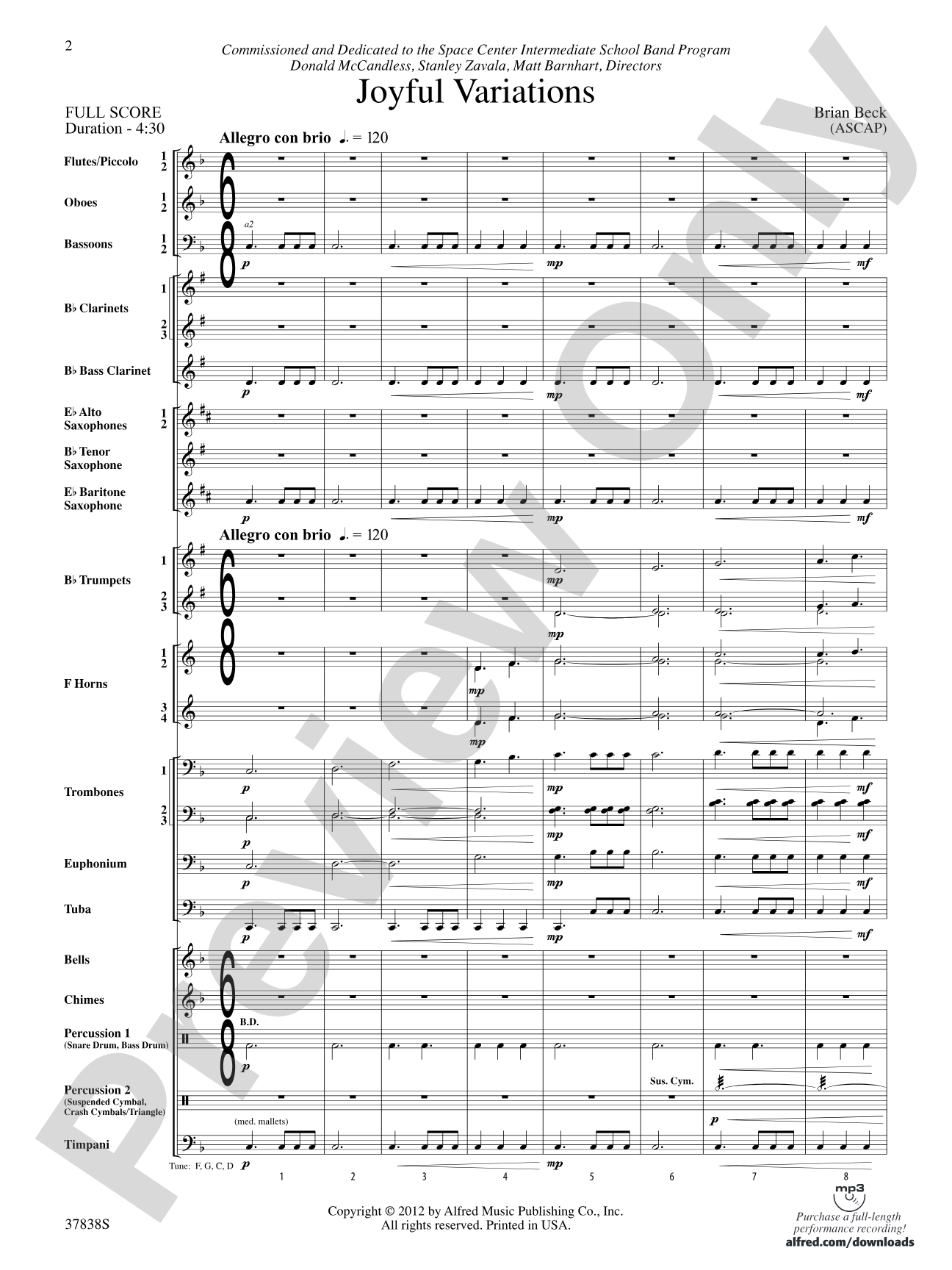 Joyful Variations: Concert Band Conductor Score & Parts