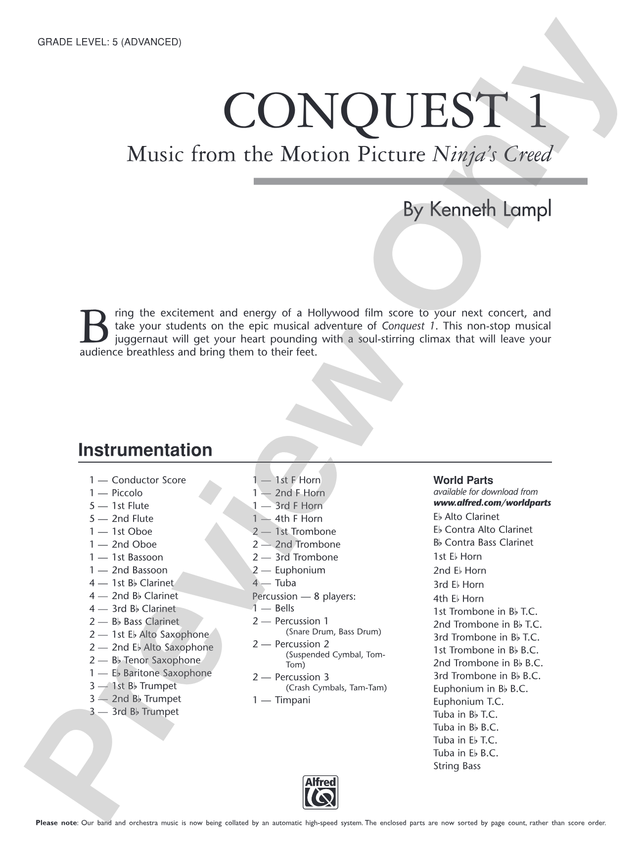 Conquest 1 (from the motion picture Ninja's Creed): Concert Band Conductor Score & Parts