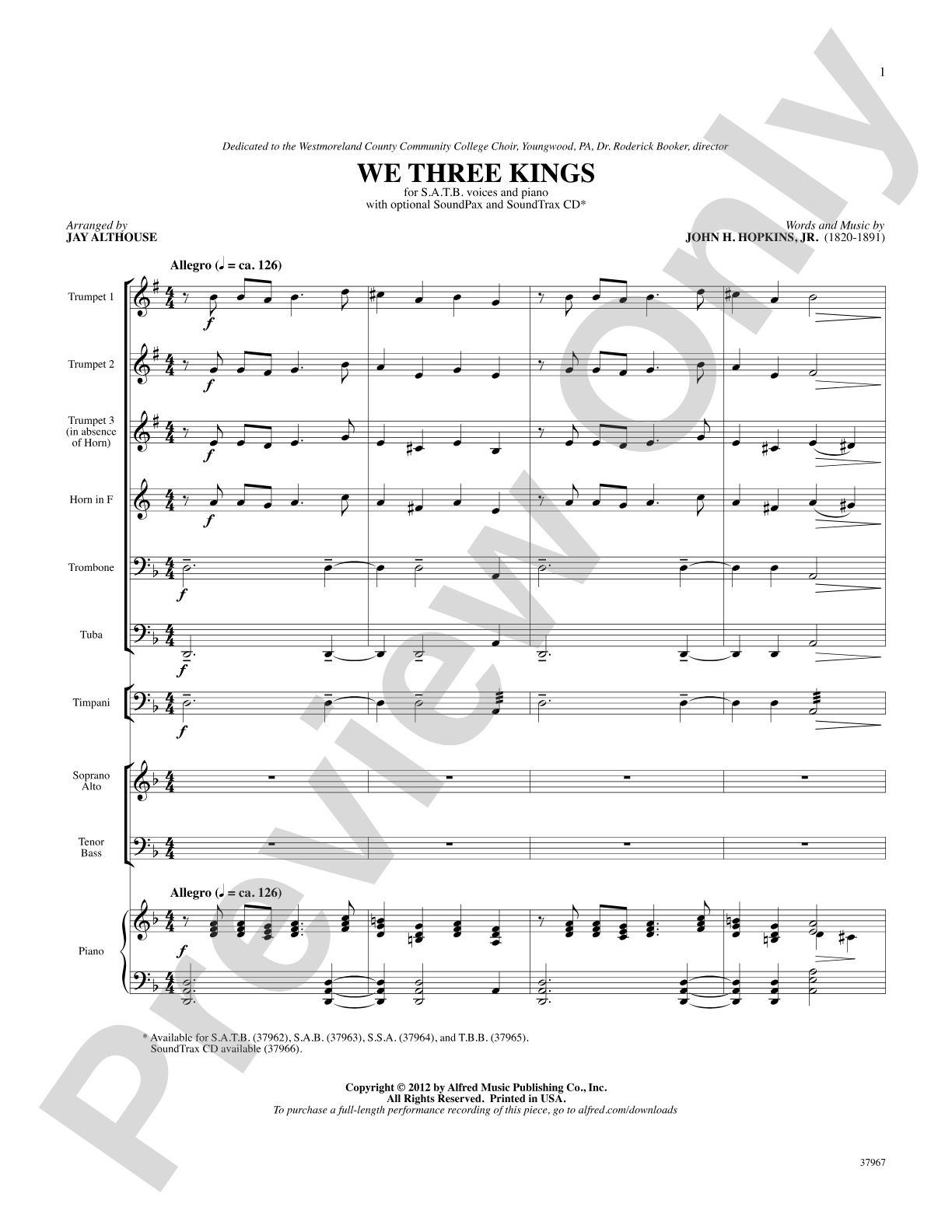 We Three Kings: Score: Choral SoundPax