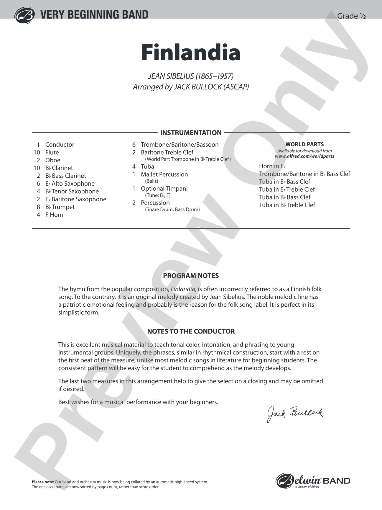 Finlandia: Concert Band Conductor Score & Parts