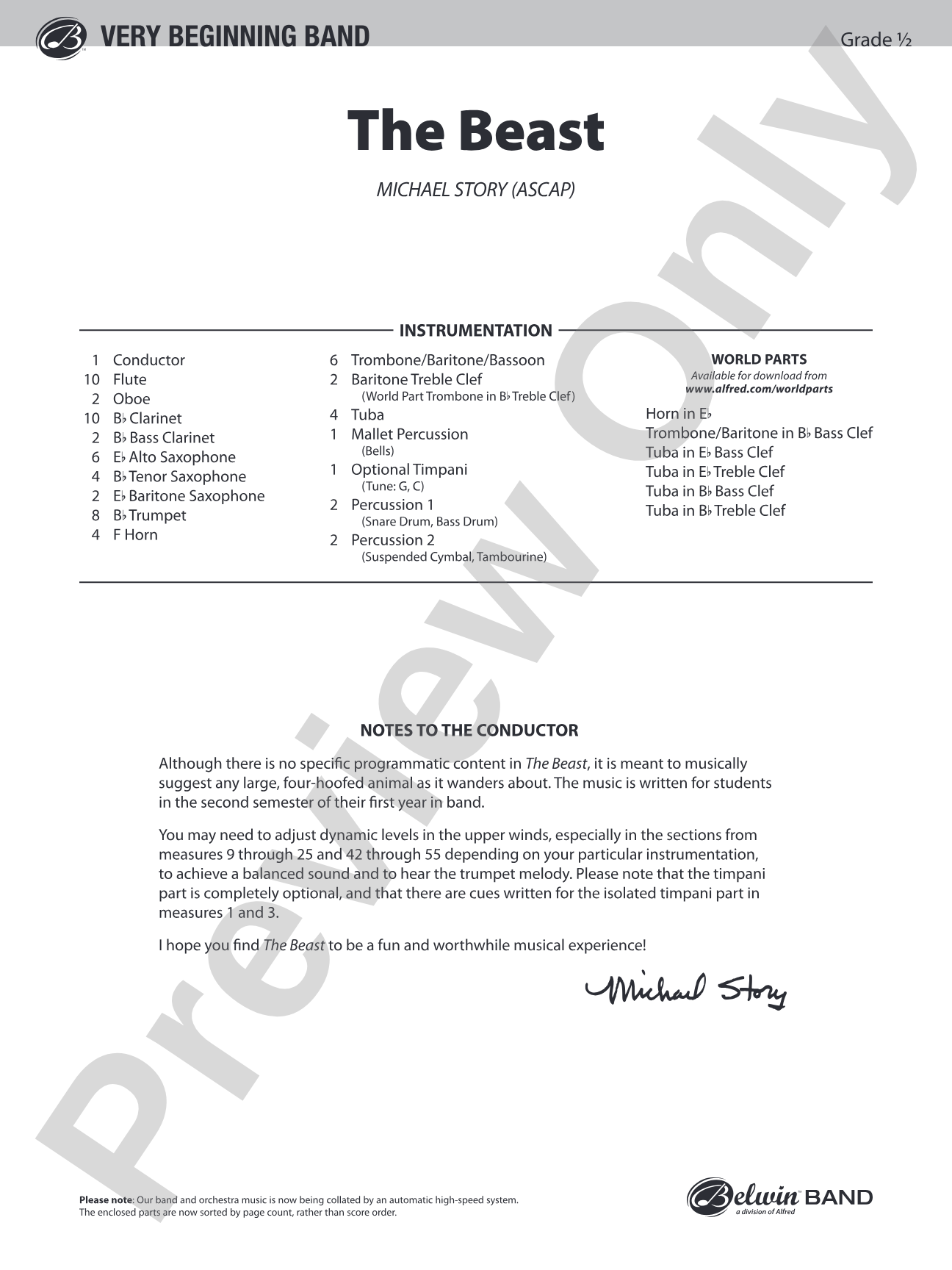 The Beast: Concert Band Conductor Score & Parts