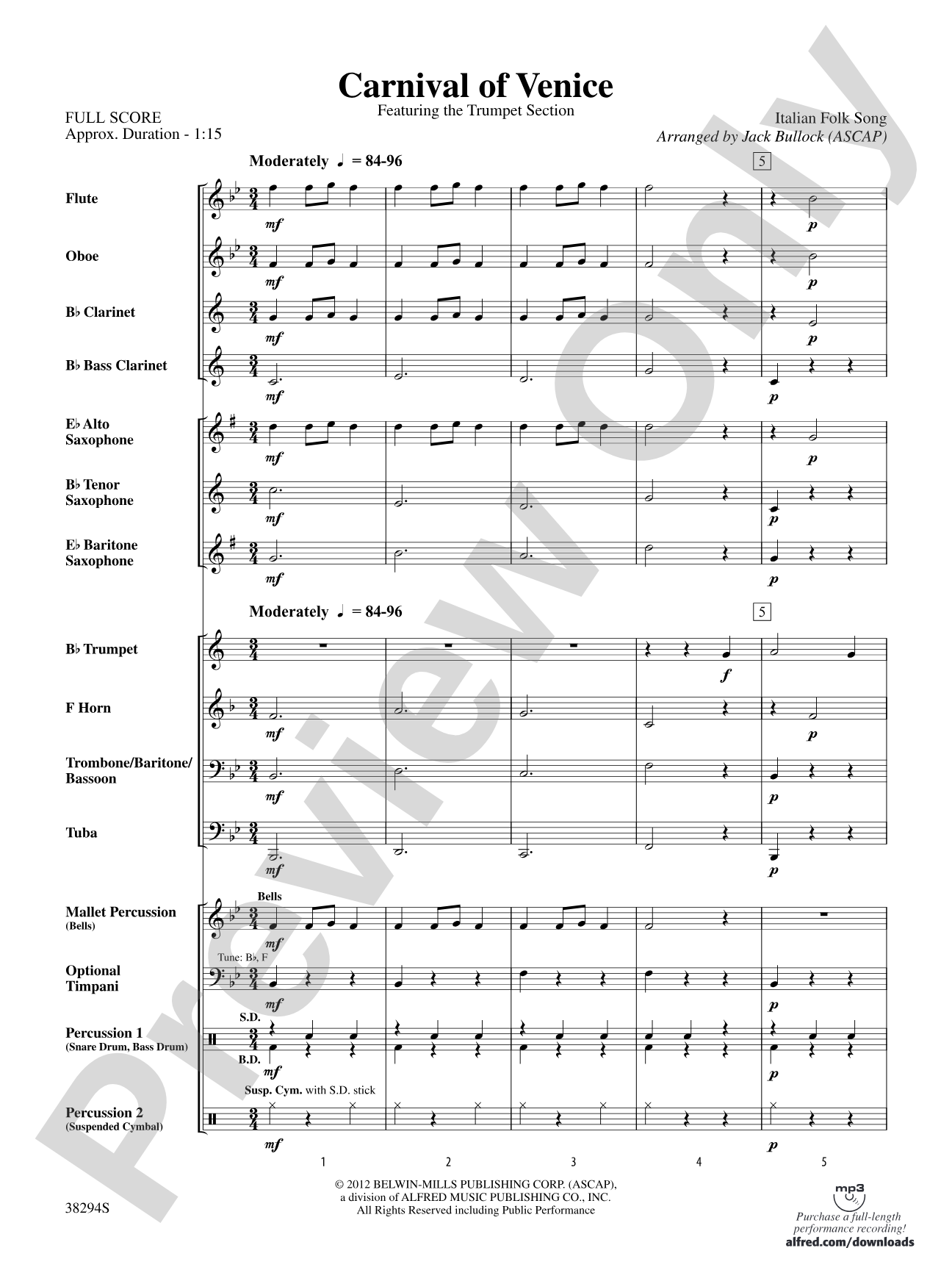Carnival of Venice: Concert Band Conductor Score & Parts