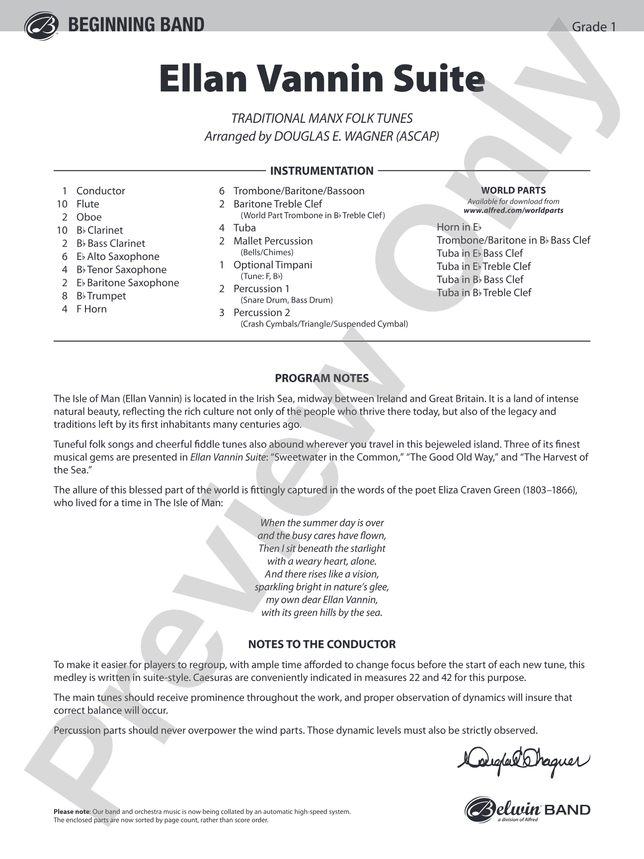 Ellan Vannin Suite: Concert Band Conductor Score & Parts