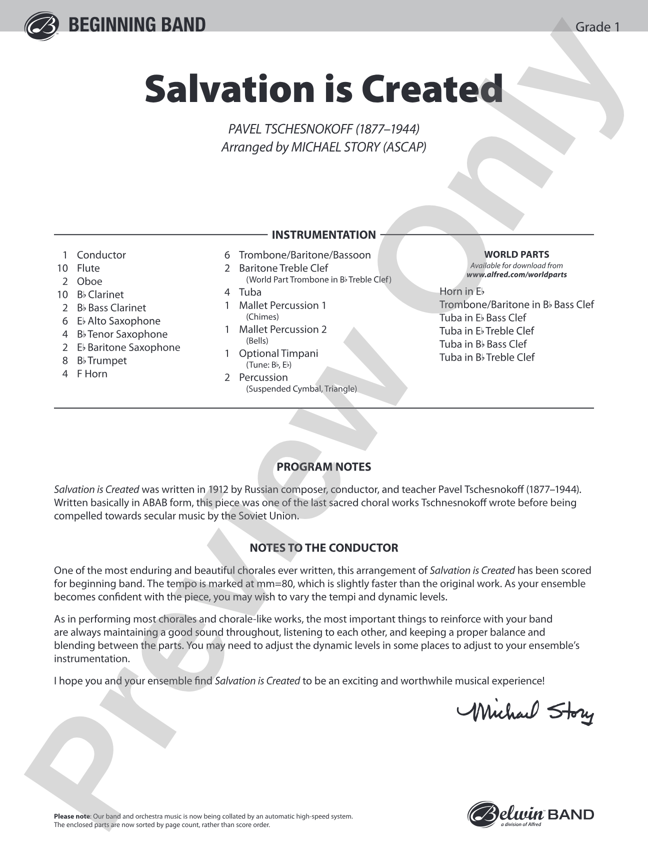 Salvation Is Created: Concert Band Conductor Score & Parts