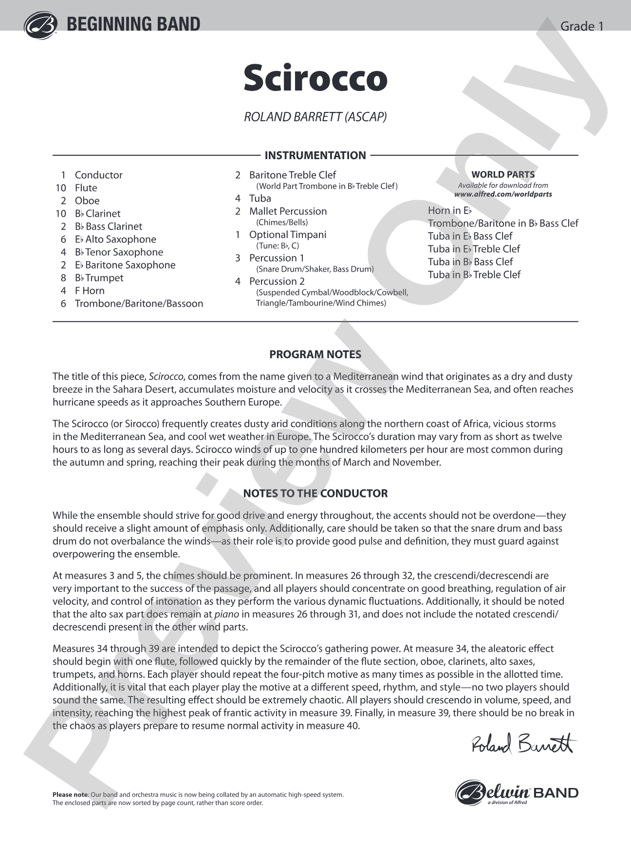 Scirocco: Concert Band Conductor Score & Parts