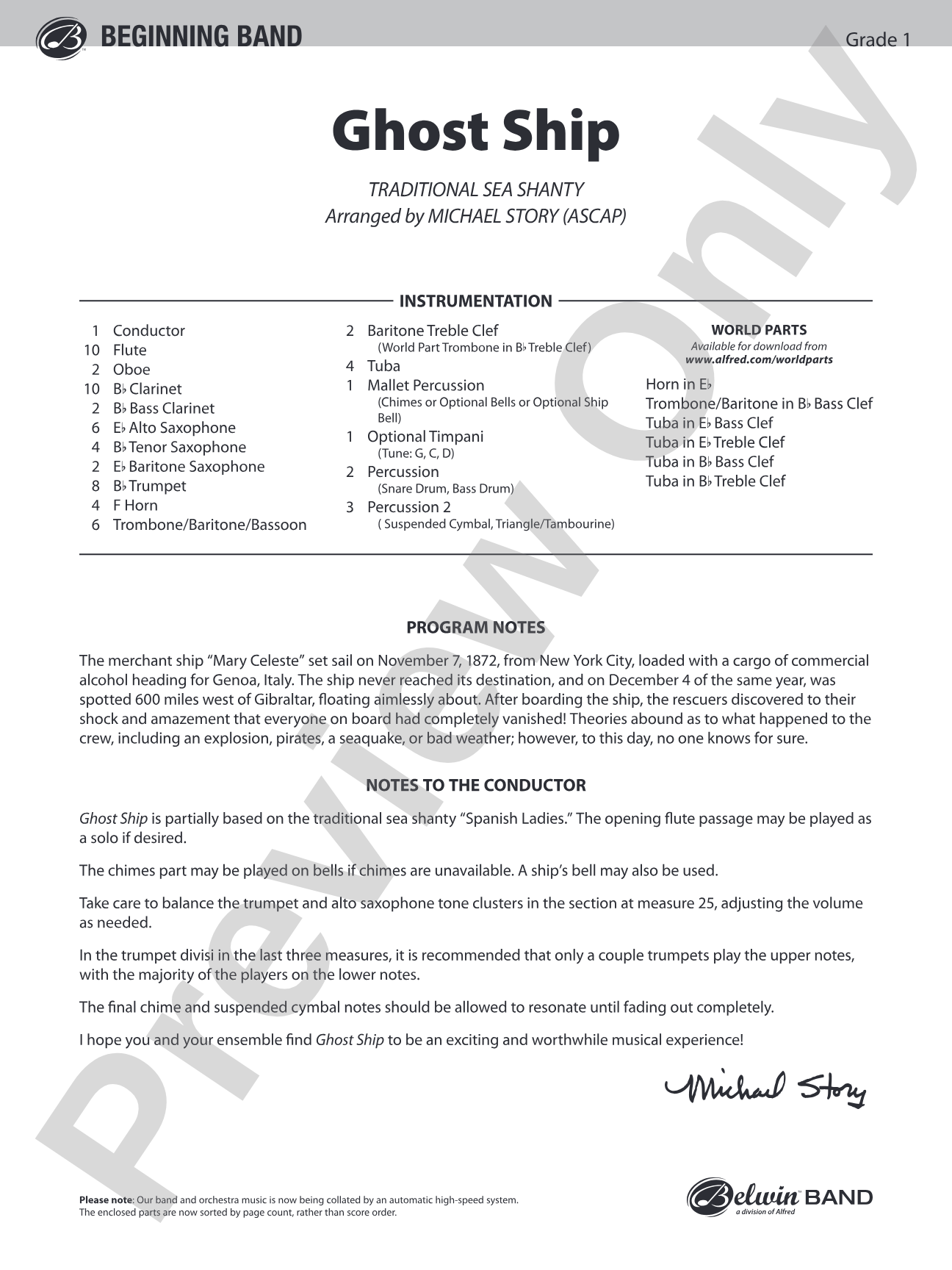 Ghost Ship: Concert Band Conductor Score & Parts