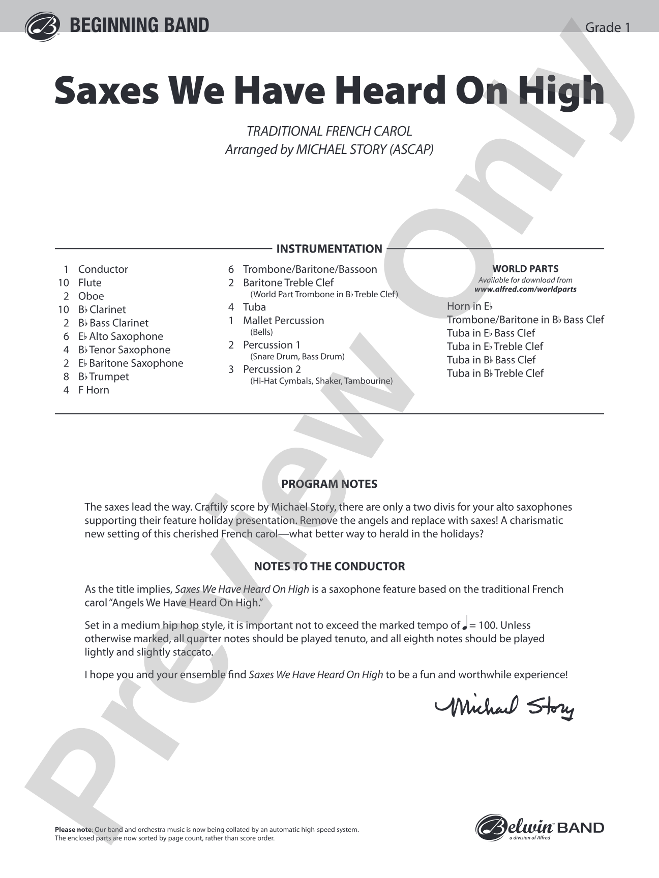 Saxes We Have Heard on High: Concert Band Conductor Score & Parts