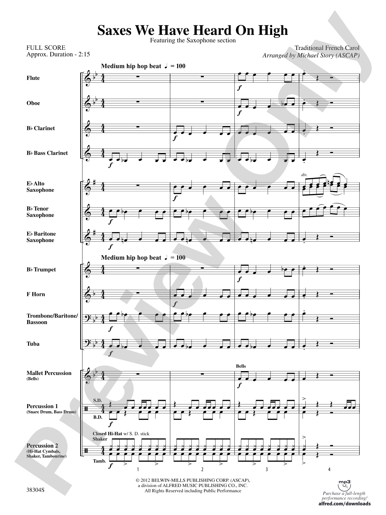 Saxes We Have Heard on High: Concert Band Conductor Score & Parts