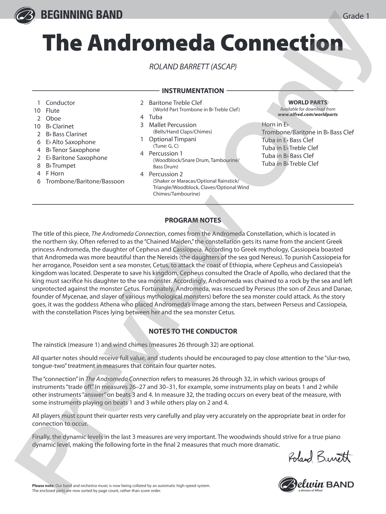 The Andromeda Connection: Concert Band Conductor Score & Parts