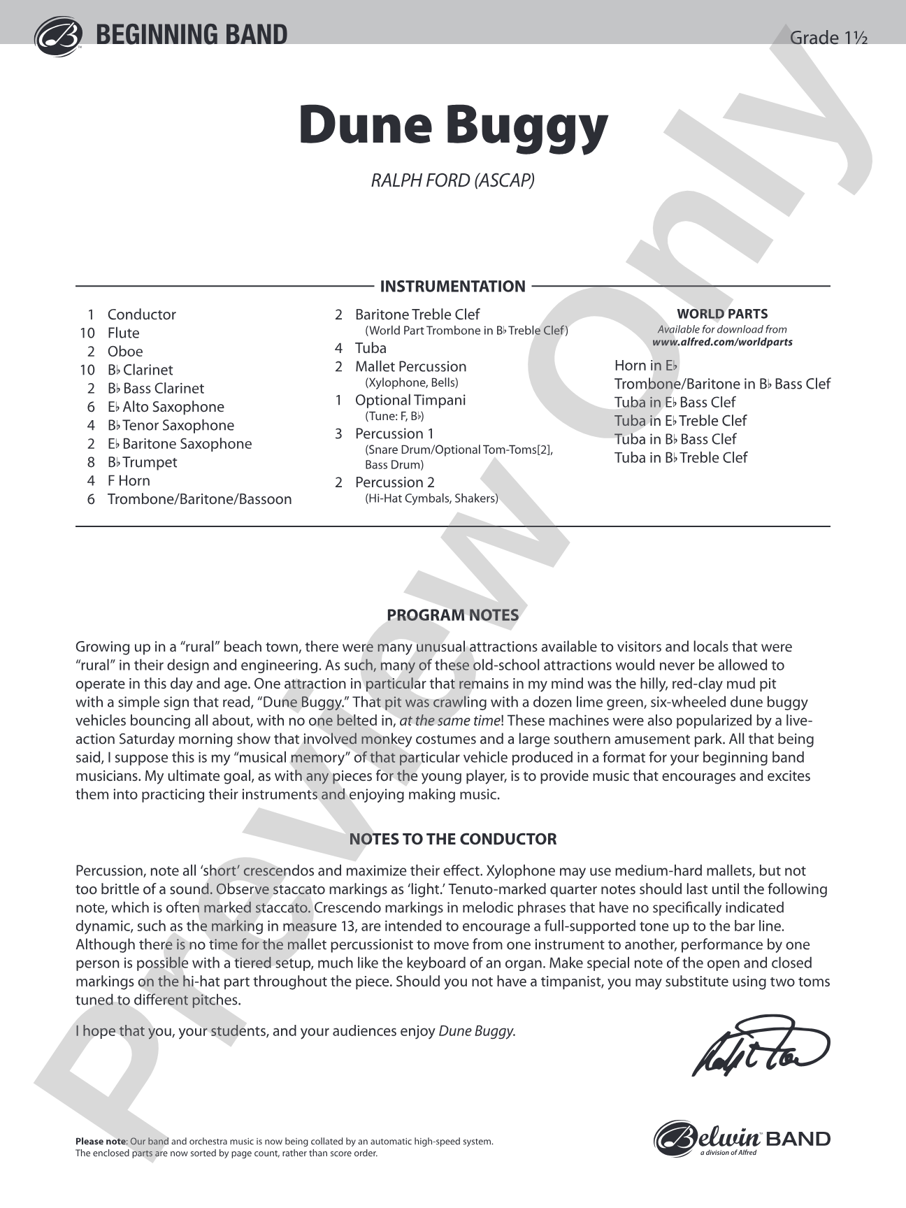 Dune Buggy: Concert Band Conductor Score & Parts