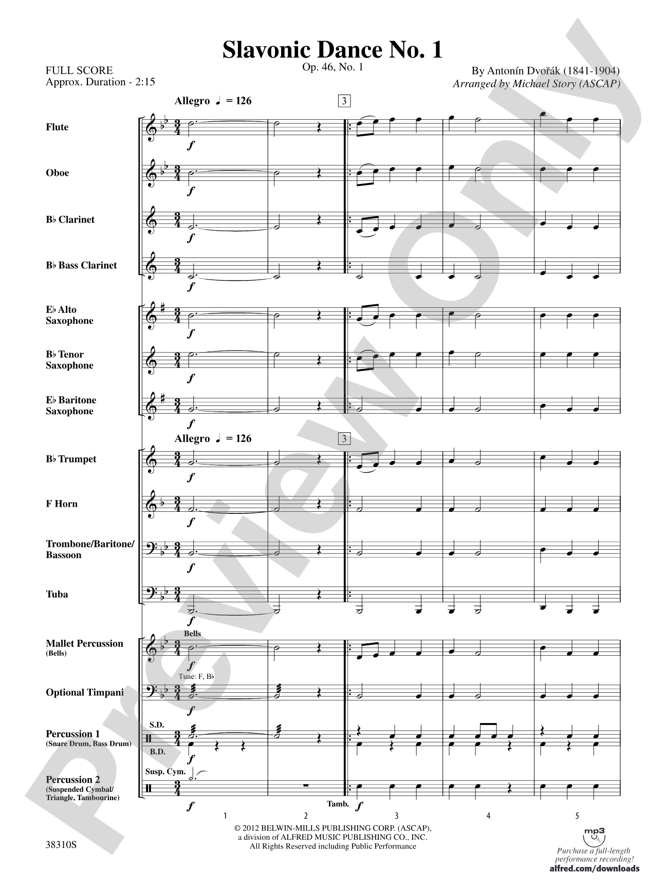 Slavonic Dance No. 1: Concert Band Conductor Score & Parts