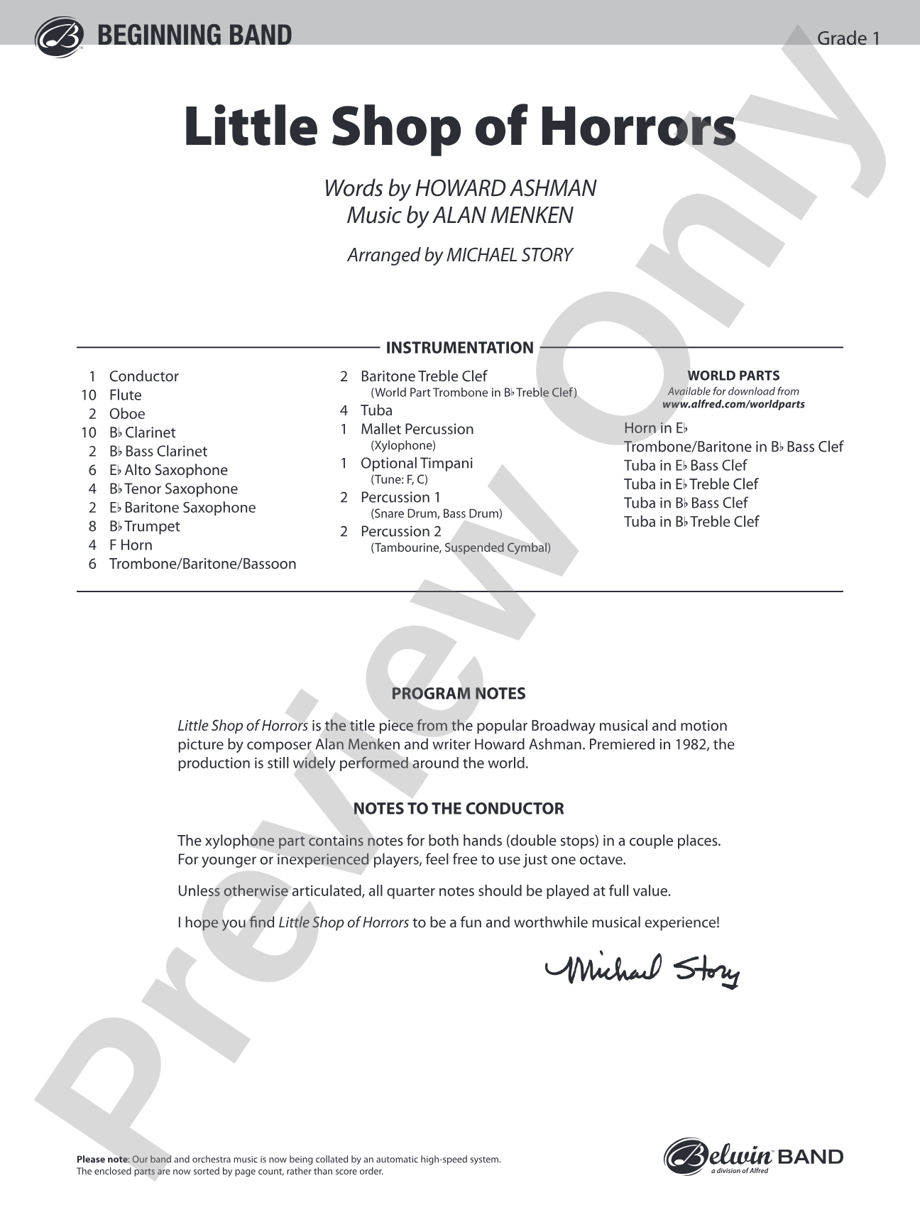 Little Shop of Horrors: Concert Band Conductor Score & Parts