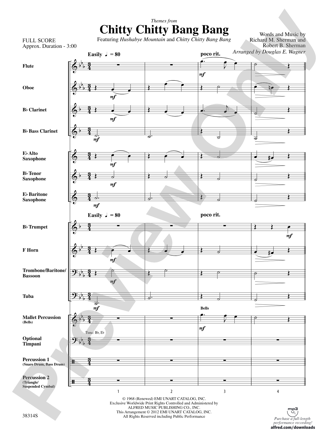 Chitty Chitty Bang Bang, Themes from: Concert Band Conductor Score & Parts