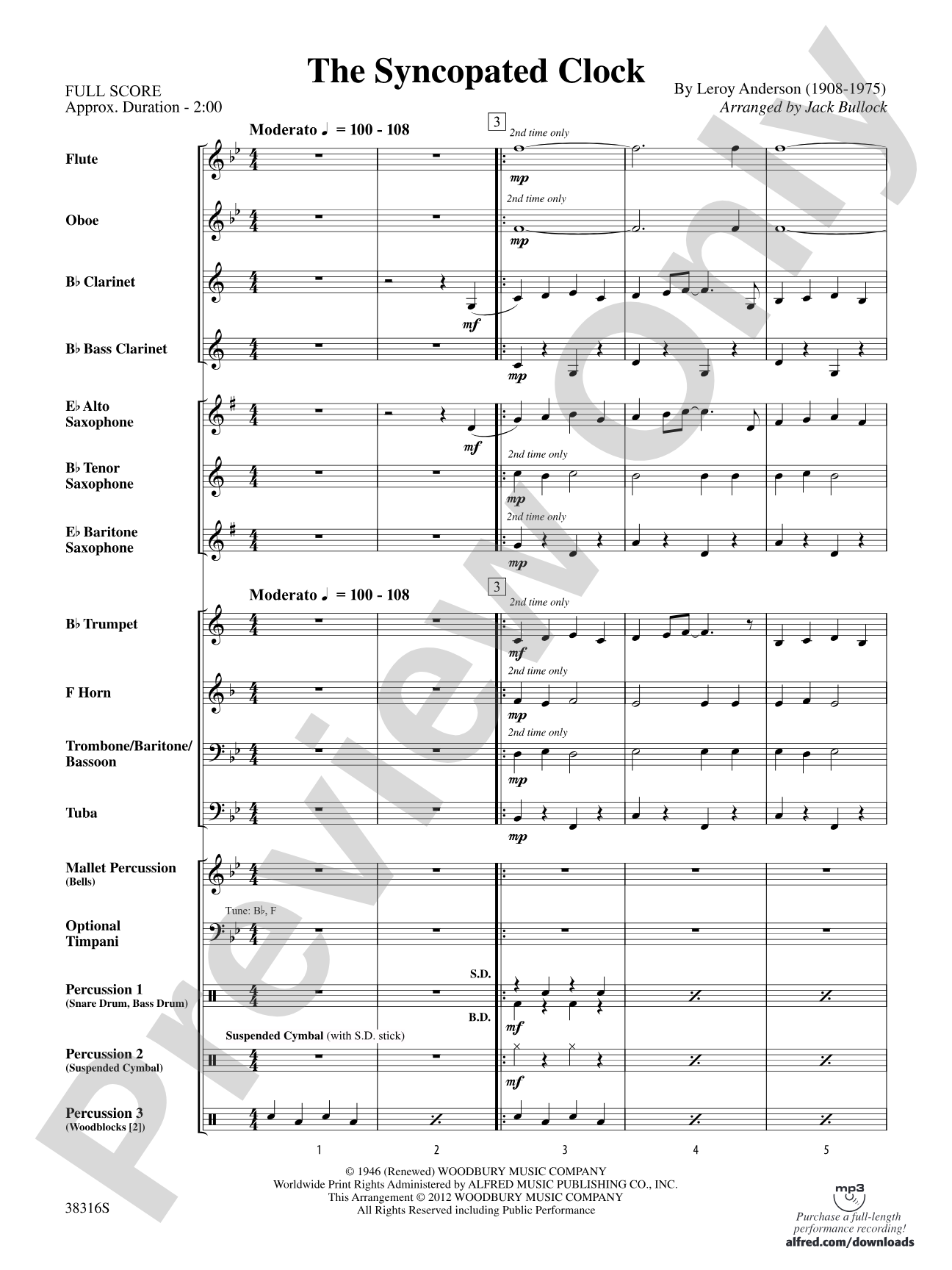 The Syncopated Clock: Concert Band Conductor Score & Parts