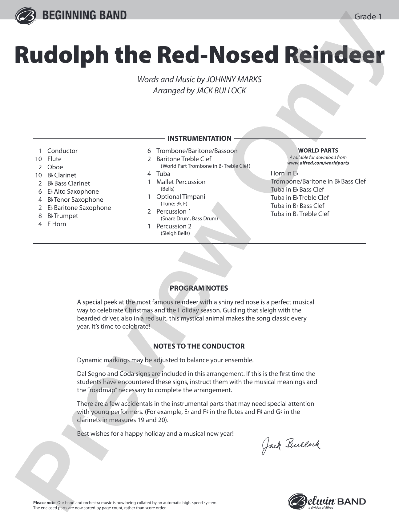 Rudolph the Red-Nosed Reindeer: Concert Band Conductor Score & Parts