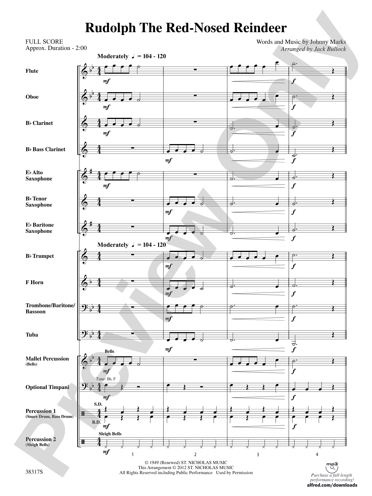 Rudolph the Red-Nosed Reindeer: Concert Band Conductor Score & Parts