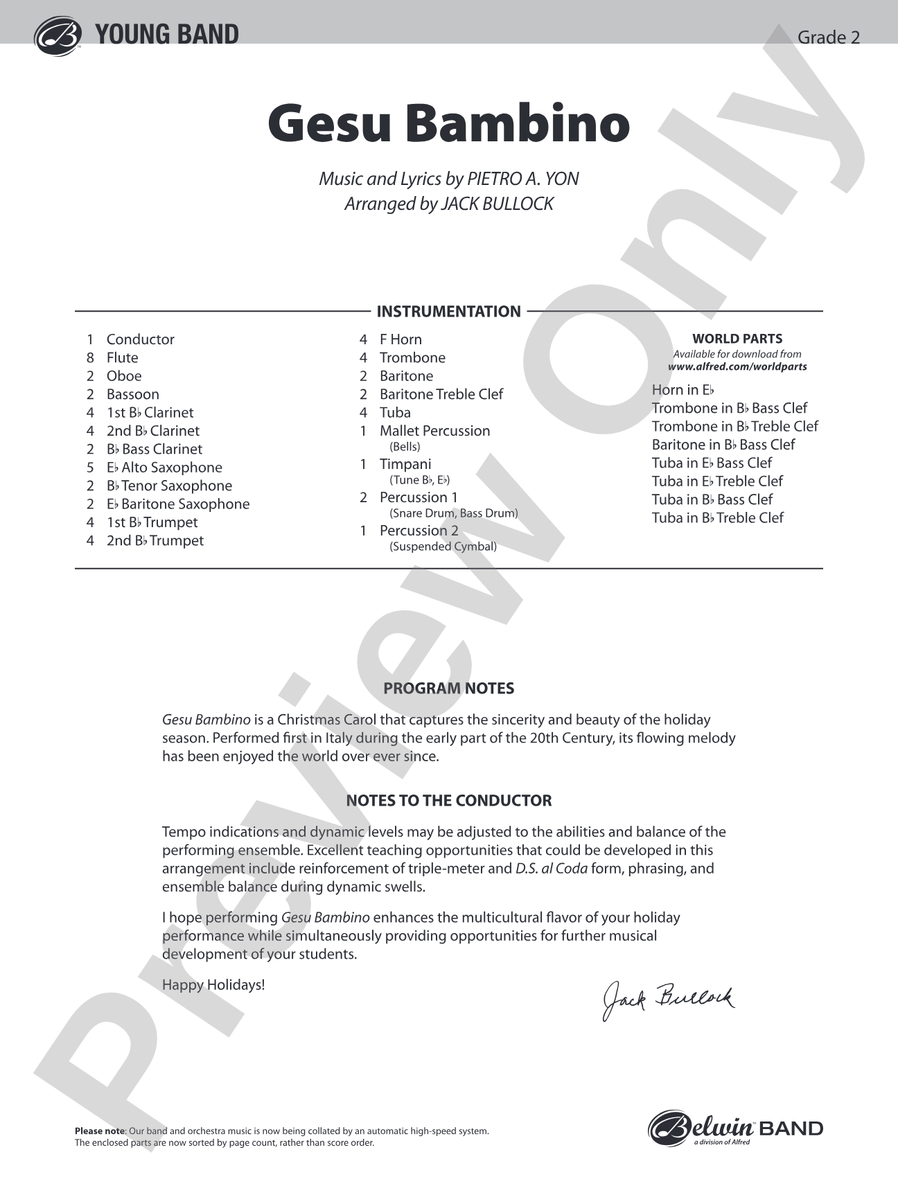 Gesu Bambino: Concert Band Conductor Score & Parts