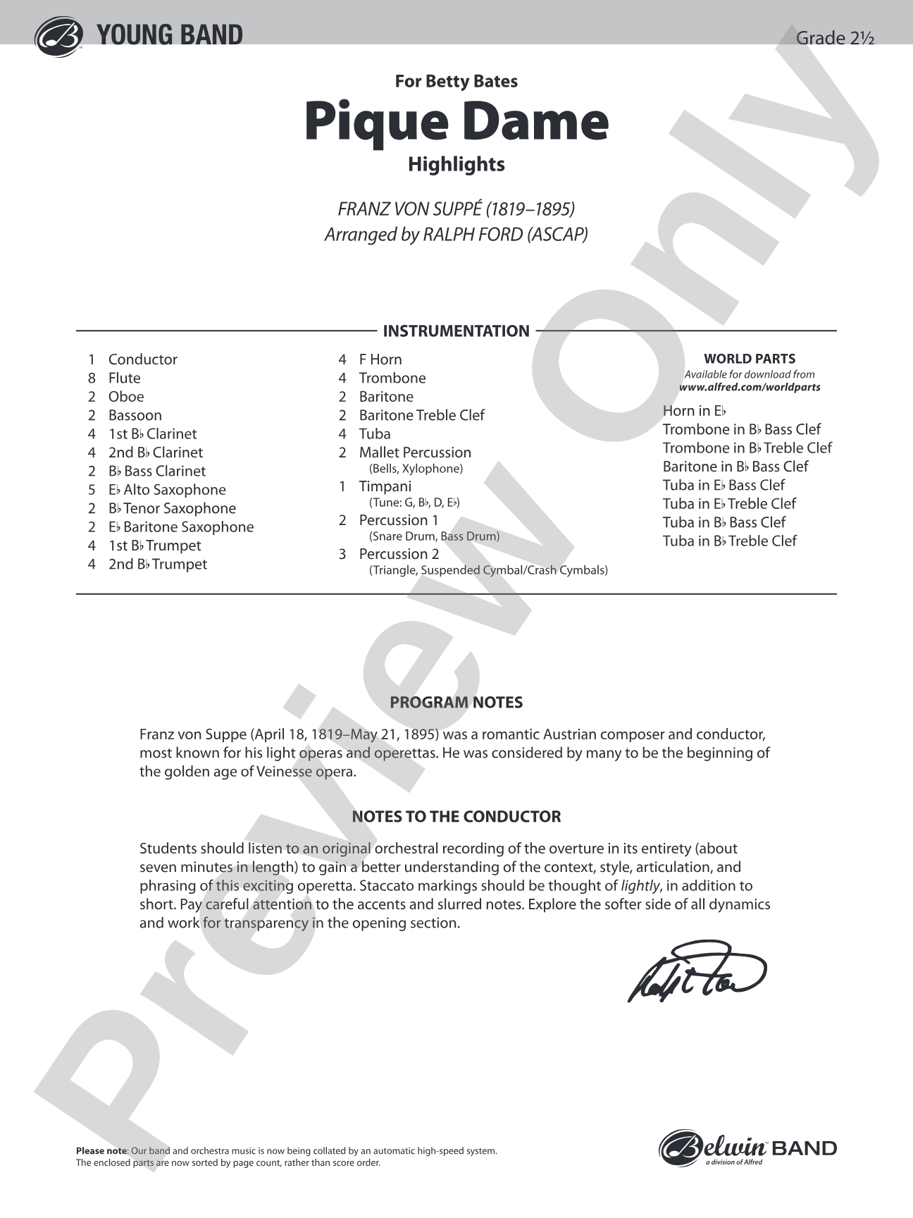 Pique Dame (Highlights): Concert Band Conductor Score & Parts