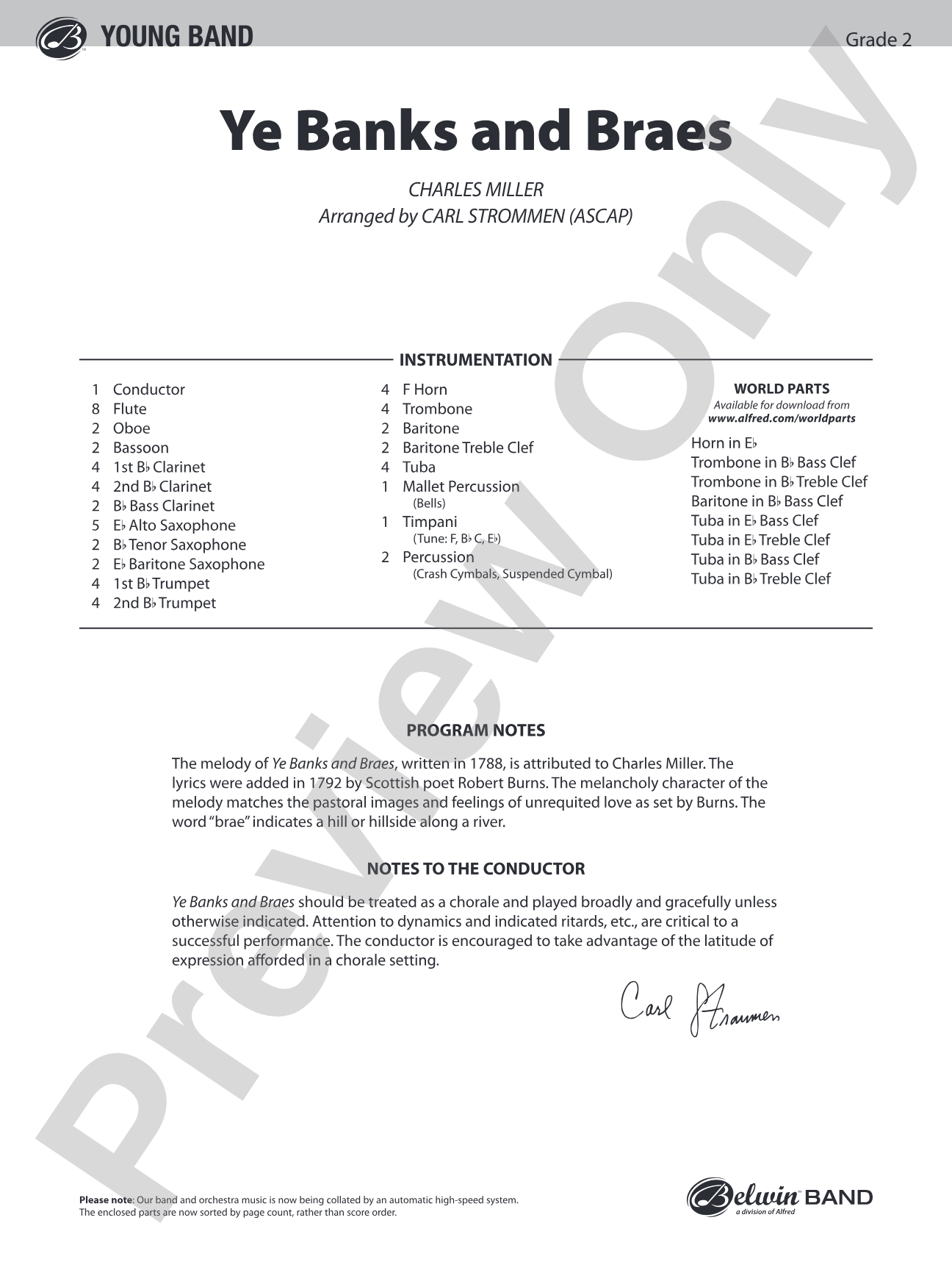 Ye Banks and Braes: Concert Band Conductor Score & Parts
