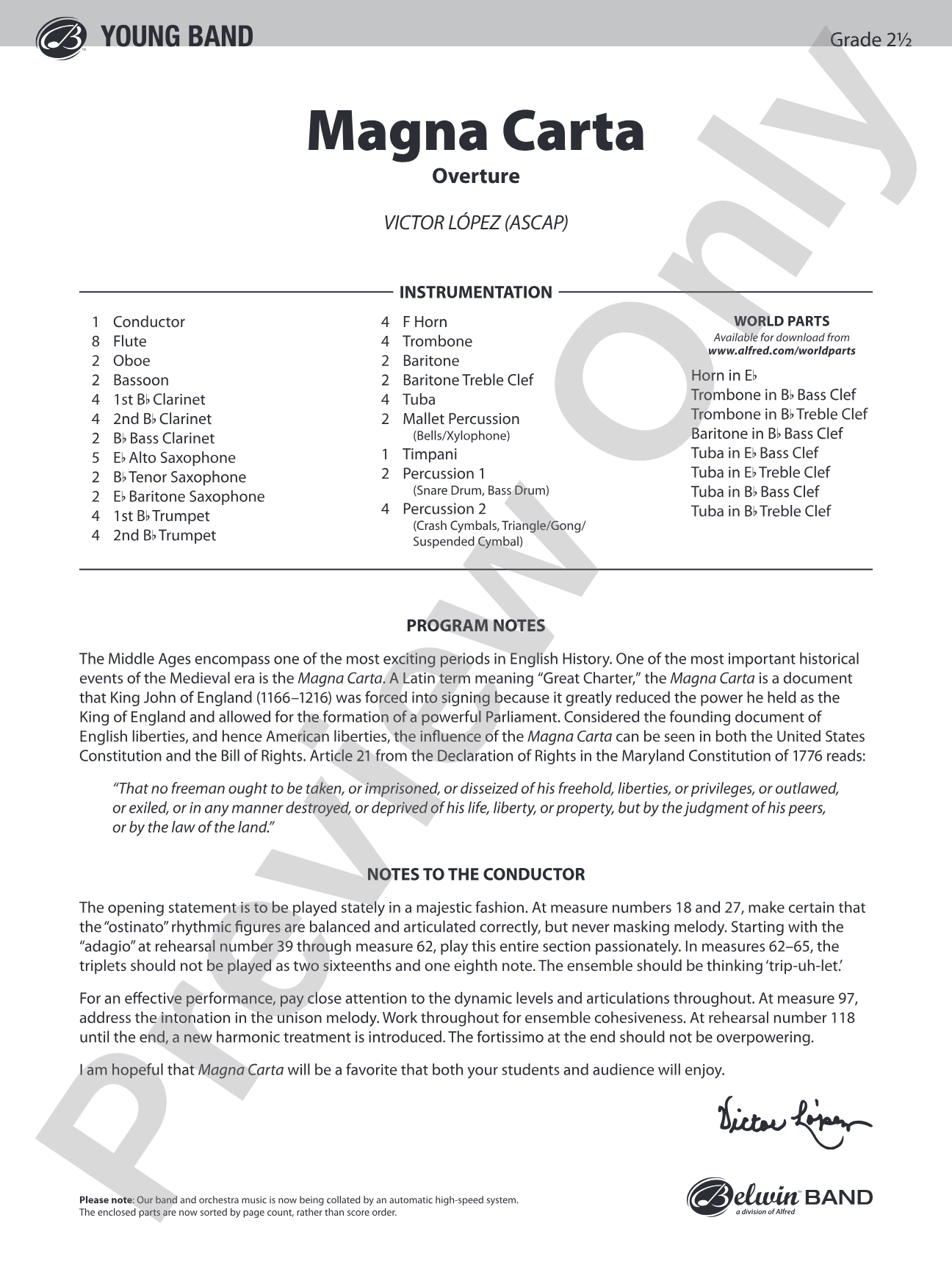 Magna Carta: Concert Band Conductor Score & Parts