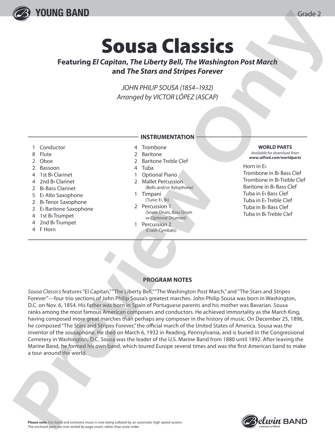Sousa Classics: Concert Band Conductor Score & Parts