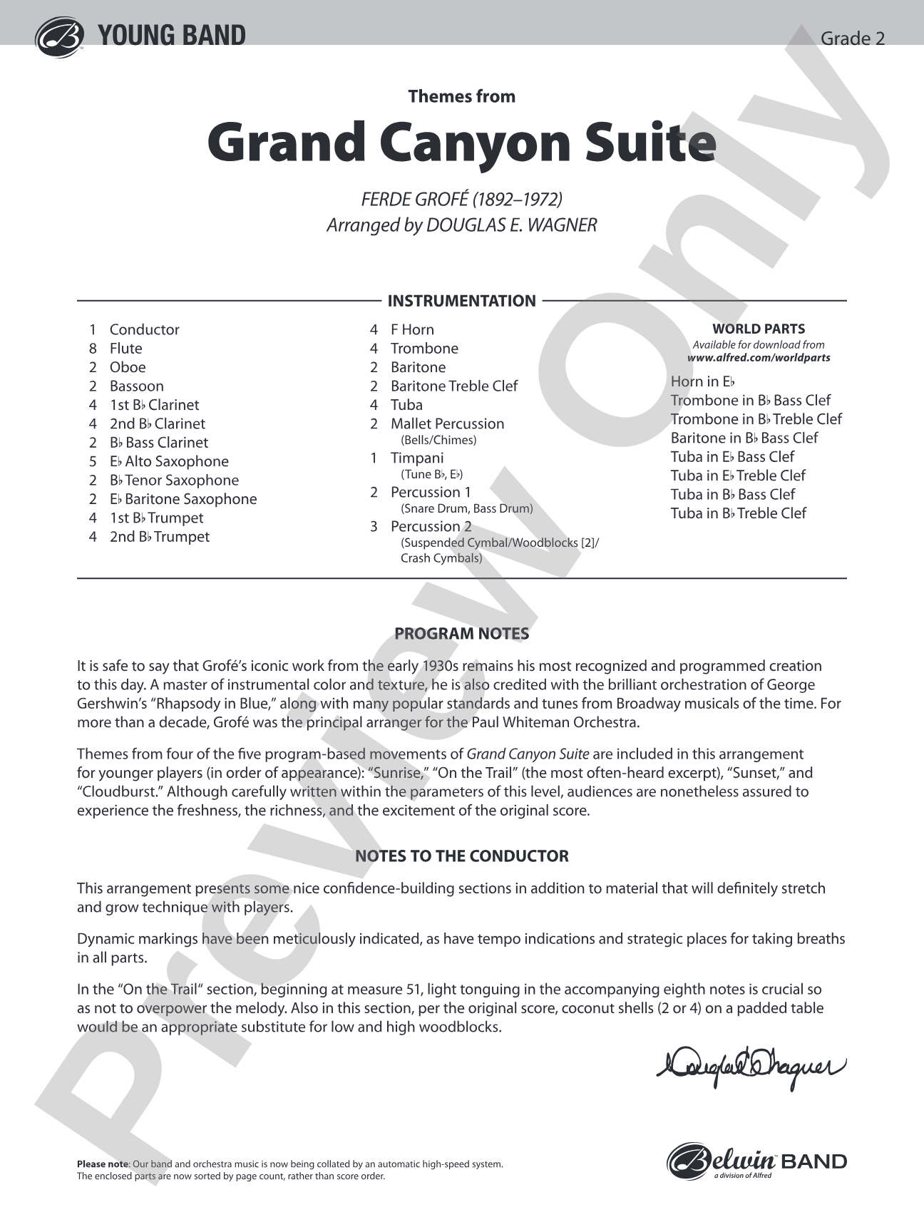 Grand Canyon Suite, Themes from: Concert Band Conductor Score & Parts